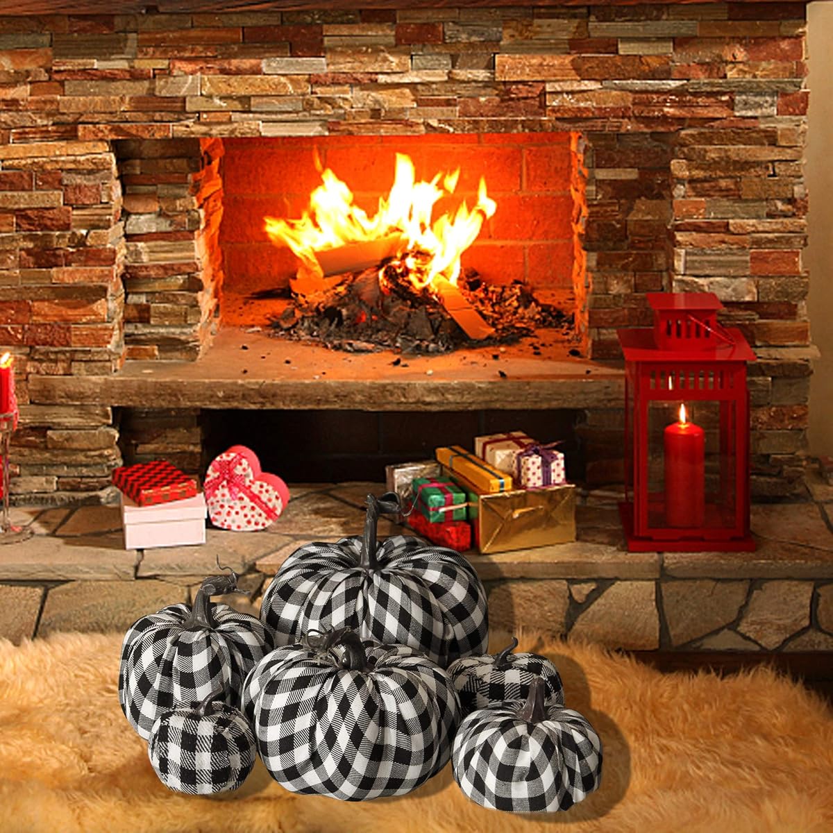 winemana 6 Pcs Thanksgiving Decorations Artificial Pumpkins, Different Sizes Vivid Fake Foam Pumpkin in Black&White Grid, Fall Decorations for Home Kitchen Table Indoor Outdoor Friendsgiving - 细节图 6