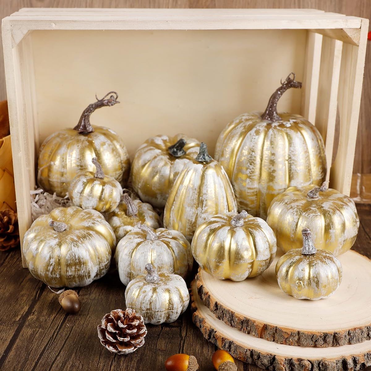 winemana 12 Pcs Pumpkin Fall Decorations, Golden Artificial Pumpkins - imagem de detalhe 4