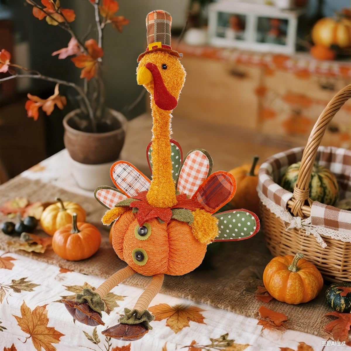 winemana Thanksgiving Decorations 31.5" Large Plush Turkey with Stretchable Neck - Stuffed Animal Indoor Decor, Adjustable Fall Table Centerpiece for Home Mantel Office - imagen de detalle 1