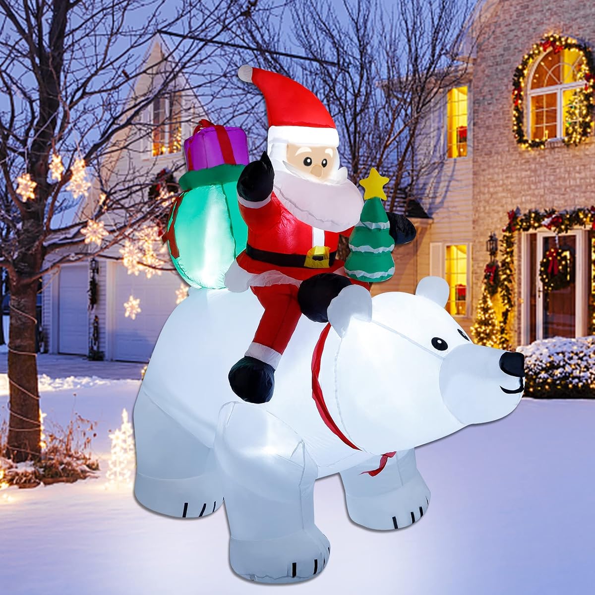 DR.DUDU 6 Ft Christmas Inflatable Santa Claus with Polar Bear and Christmas Tree, Build-in LED Lights Blow up Xmas Inflatables Decoration for Yard Garden Lawn Holiday Party - detail image 6