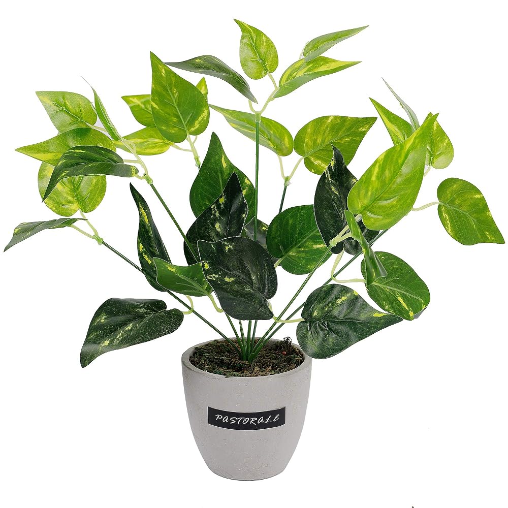 winemana 13.4 inches Artificial Potted Greenery Green Leaf Plants Small Plants for Office Desk Indoor Outdoor Decoration