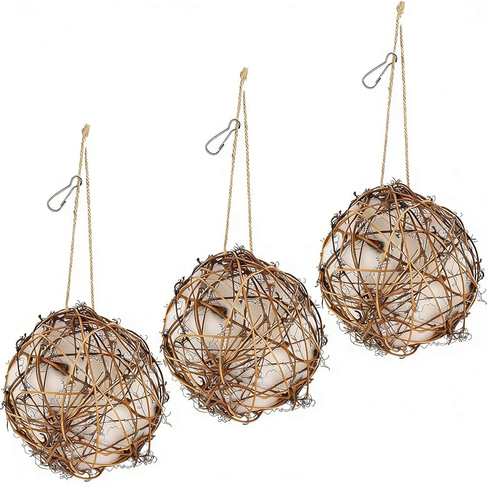 winemana Bird Nesting Material Holder for Hummingbirds, 3 Pack Natural Nesting Balls with Cotton Fibers for Wild Birds Outdoor Hummingbird House Gift for Bird Lovers Refillable