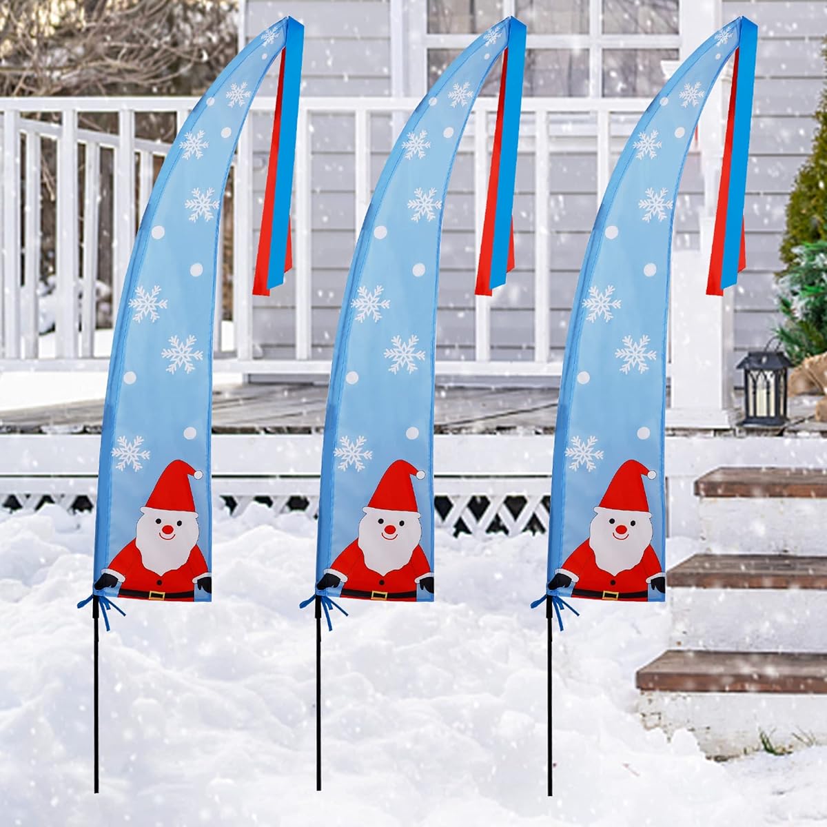 winemana 3 Pack 5 FT Christmas Outdoor Decorations Santa Claus Feather Flags with Garden Stakes, Merry Christmas Banner Stakes, Perfect for Garden Yard Lawn Front Porch Holiday Party - imagem de detalhe 6