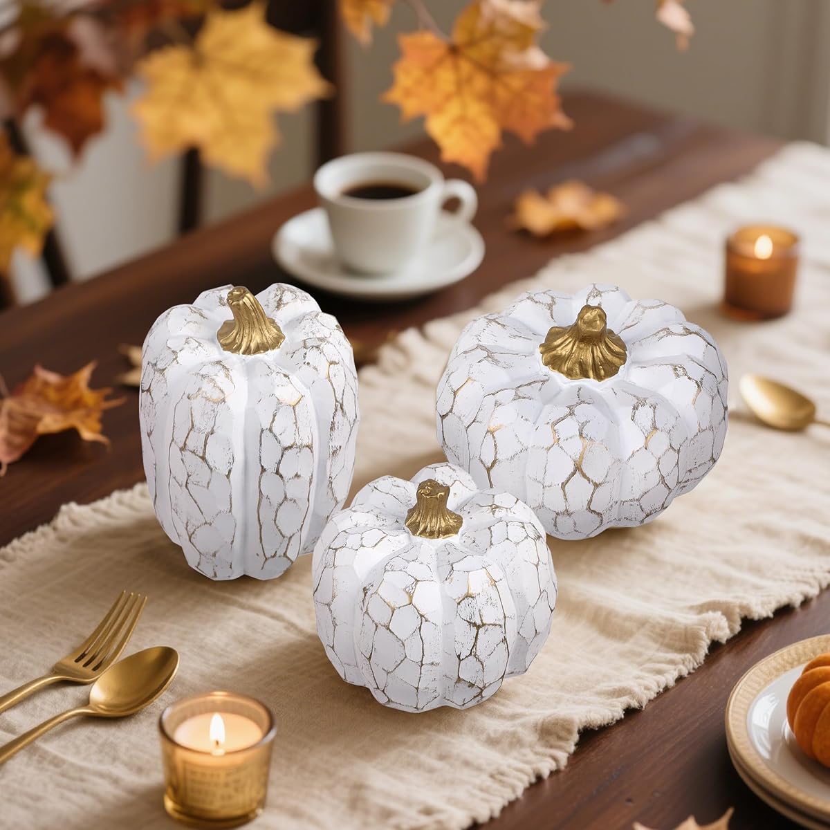 winemana Set of 3 White Pumpkins Fall Decorations for Home - imagen de detalle 5