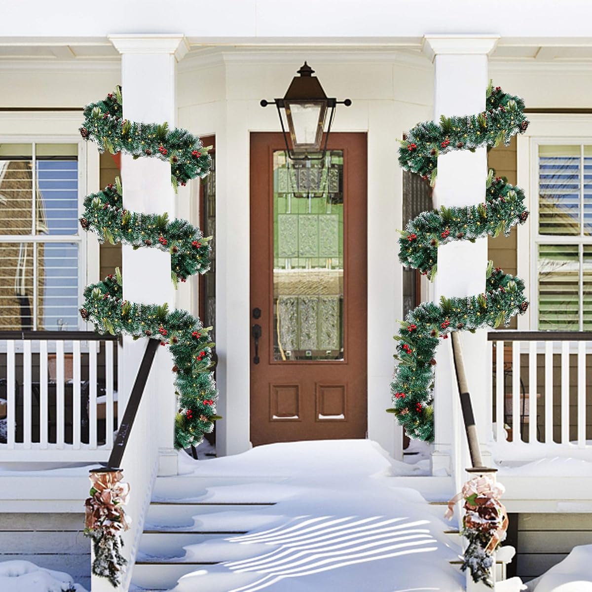 DR.DUDU 60 LED Christmas Garland,9 Foot Artificial Christmas Garland with Lights, Ind Covered by Snowflake for Christmas Party Decoration Outdoor Garden Gate Home Winter Holiday New Year - imagem de detalhe 5
