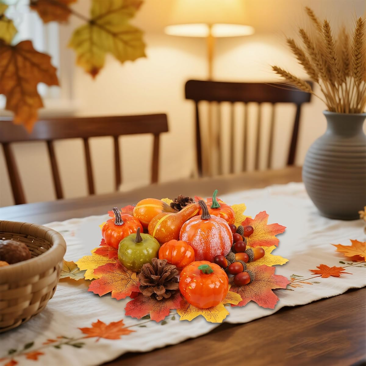 winemana Fall Decorations for Home Mini Pumpkins Gourds & Leaves Set - detail image 5