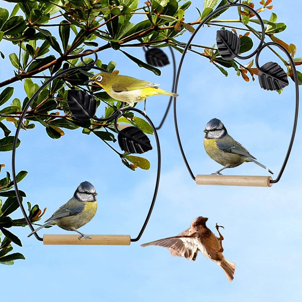winemana Set of 3 Hummingbird Swings, Rust Resistant Metal Frame, Wooden Dowel, Attach to Bird Feeders, Perfect for Hanging Indoor Office Outdoor Trunk Lawn Patio Garden - imagem de detalhe 3