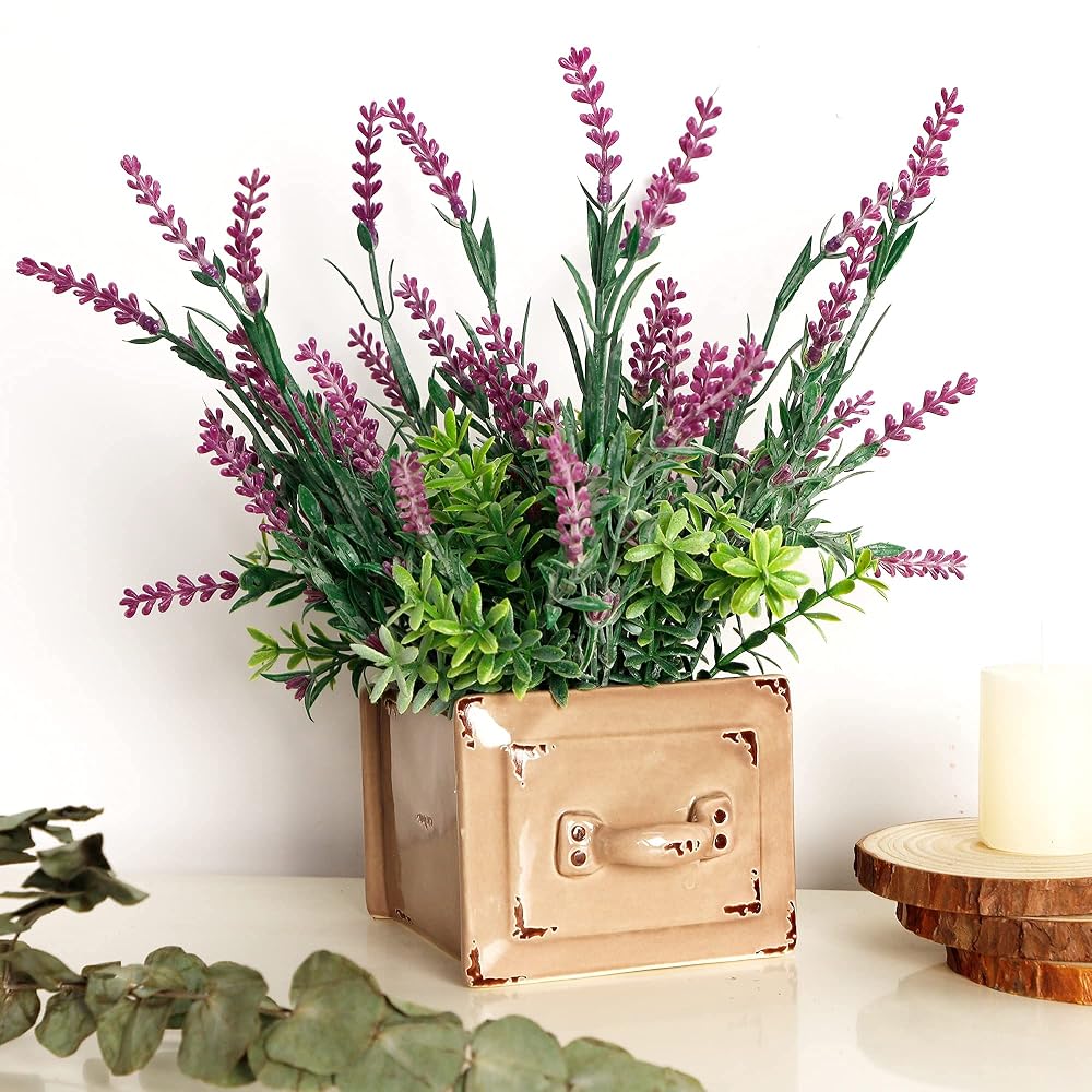 winemana Artificial Lavender Plant in Pot, 10" x 4" x 4" Purple Faux Silk Floral Arrangements for Kitchen Office Weddings Rustic Home Décor Indoor Outdoor Centerpieces (Light Pink)