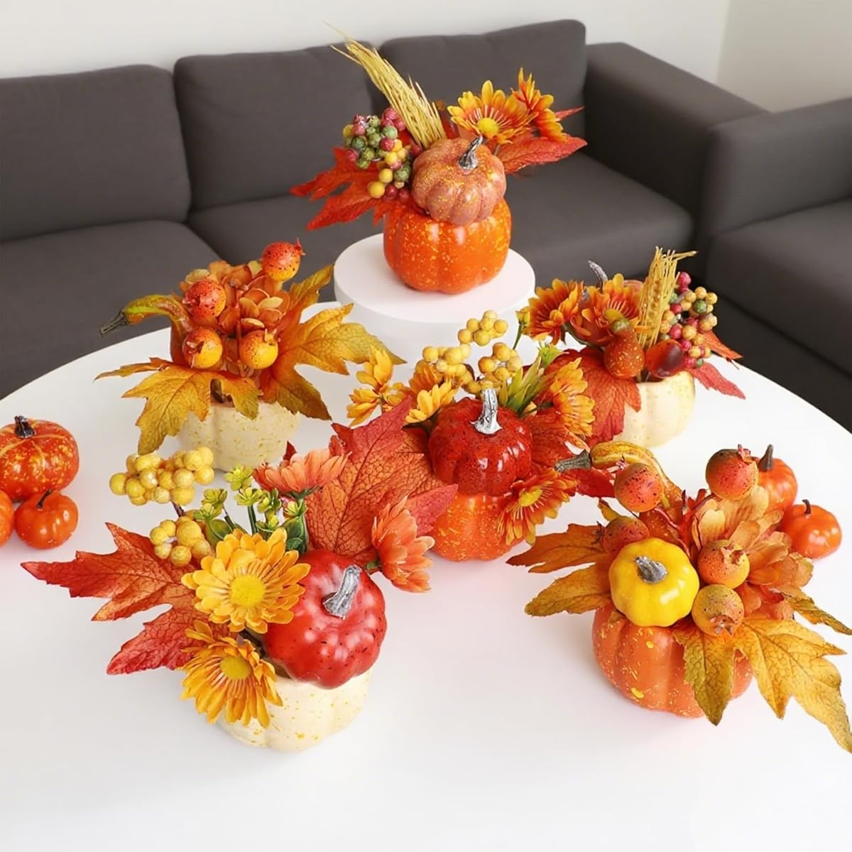 winemana Fall Decorations for Home, Set of 6 Artificial Pumpkins - imagen de detalle 1