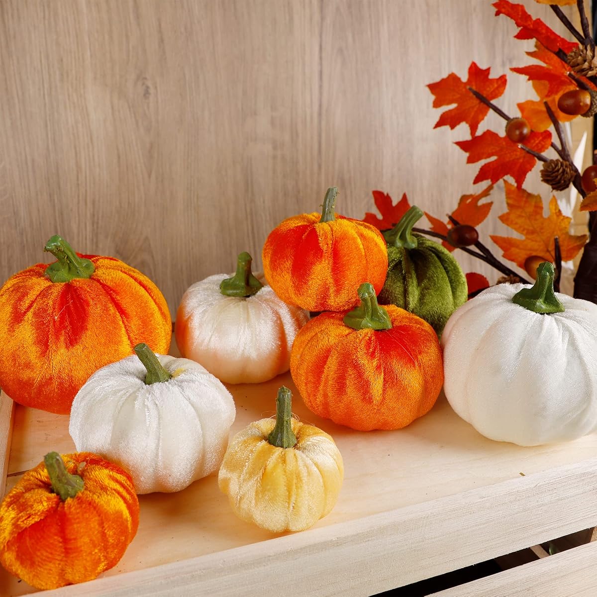 winemana Thanksgiving Artificial Pumpkins Set of 15 Mini Faux Pumpkin Velvet Assorted Sizes Fall Harvest Décor for Home Indoor Table Photo Props - detail image 6