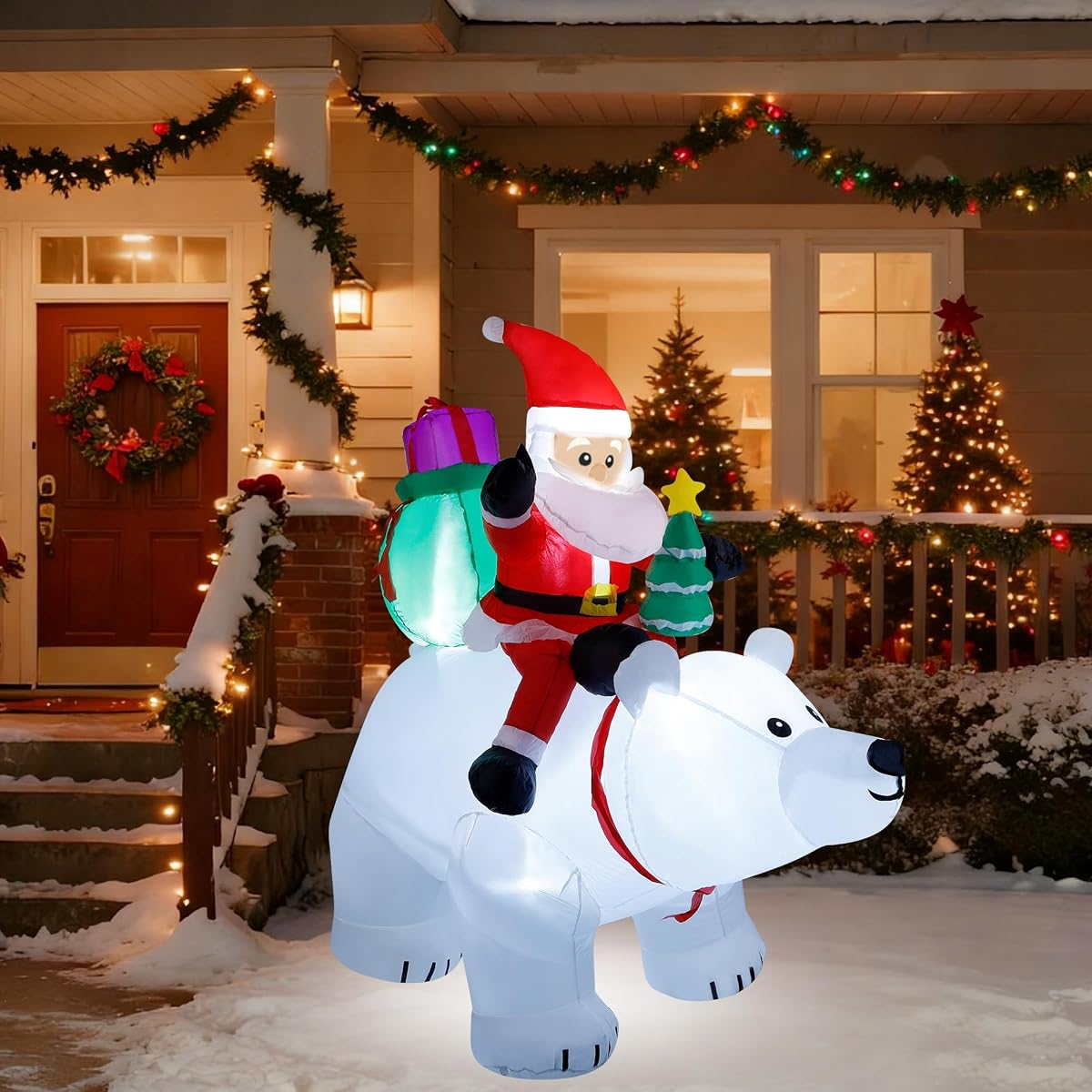 DR.DUDU 6 Ft Christmas Inflatable Santa Claus with Polar Bear and Christmas Tree, Build-in LED Lights Blow up Xmas Inflatables Decoration for Yard Garden Lawn Holiday Party - detail image 3