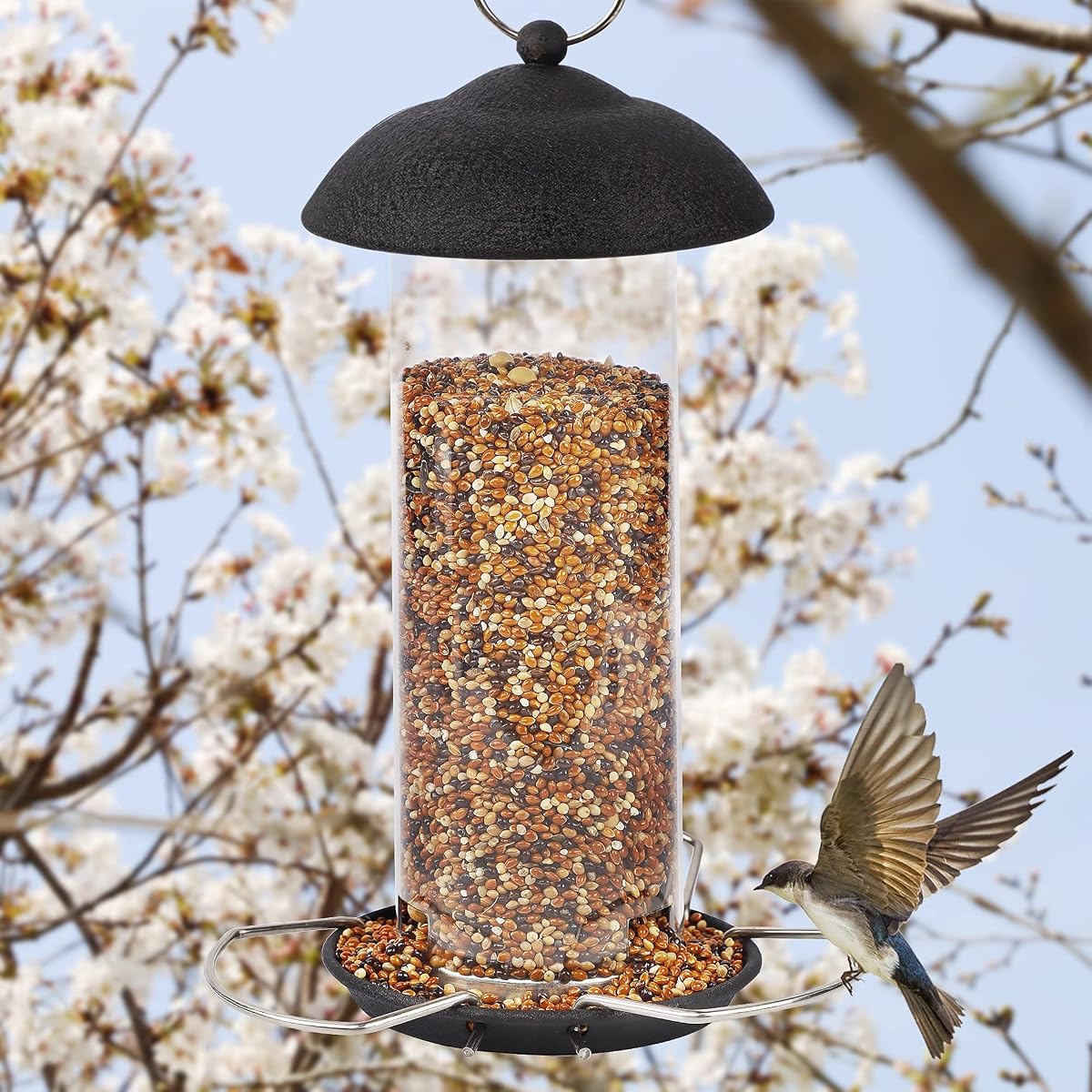 winemana Bird Feeders for Outside Hanging, Bird Seed Feeder for Wild Birds, Squirrel-Proof, Black Bird Feeder for Yard Garden Outdoor - 细节图 5
