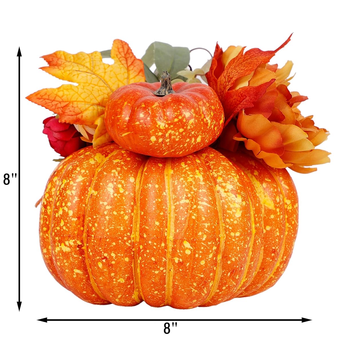 winemana Thanksgiving Pumpkin Decorations with 50 LED Lights and Artificial Flower Ribbon for Autumn Fall Harvest Décor Home Table Kitchen Indoor - imagen de detalle 2