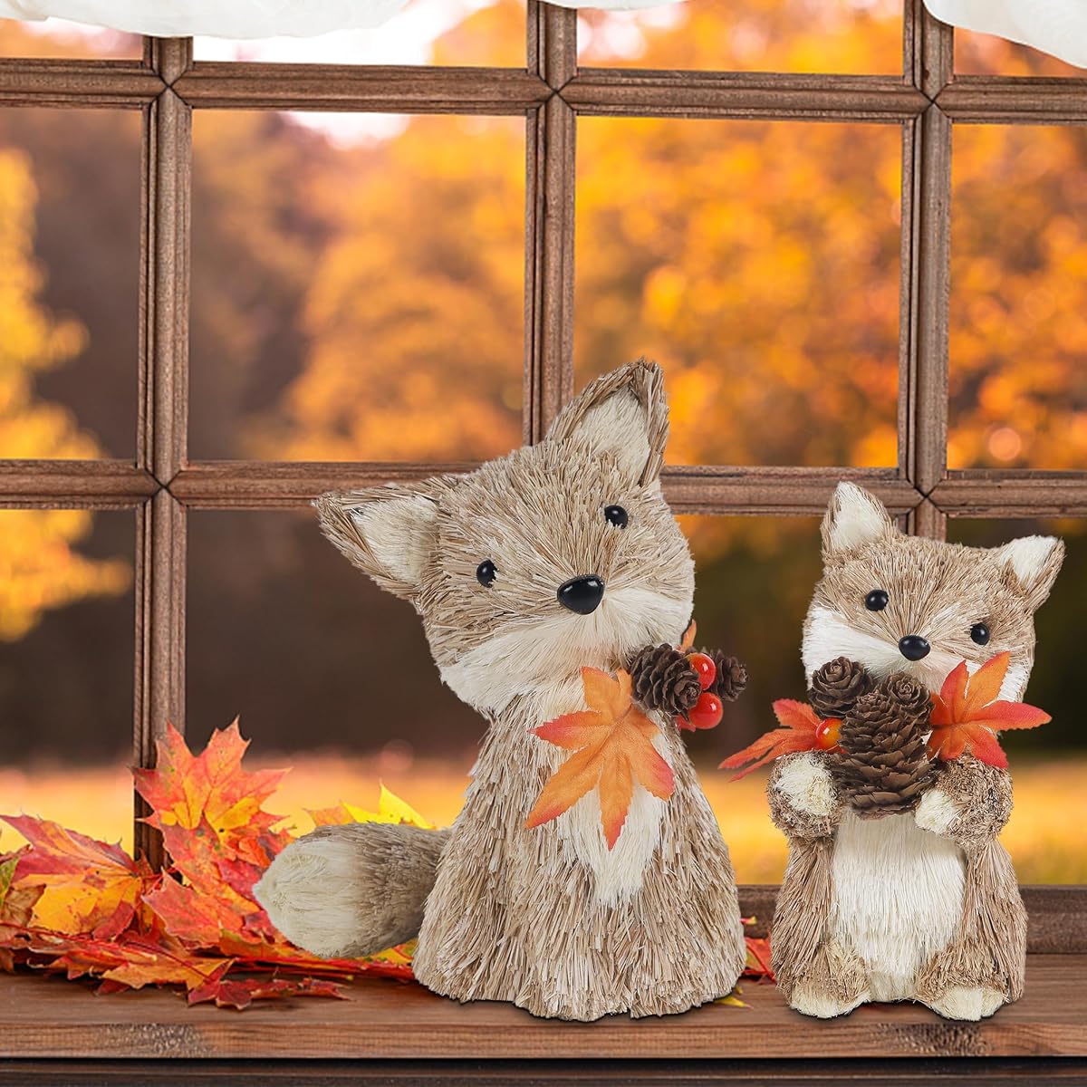 winemana Fall Decor Set of 2 Sisal Fox, Thanksgiving Decorations for Home - imagen de detalle 5