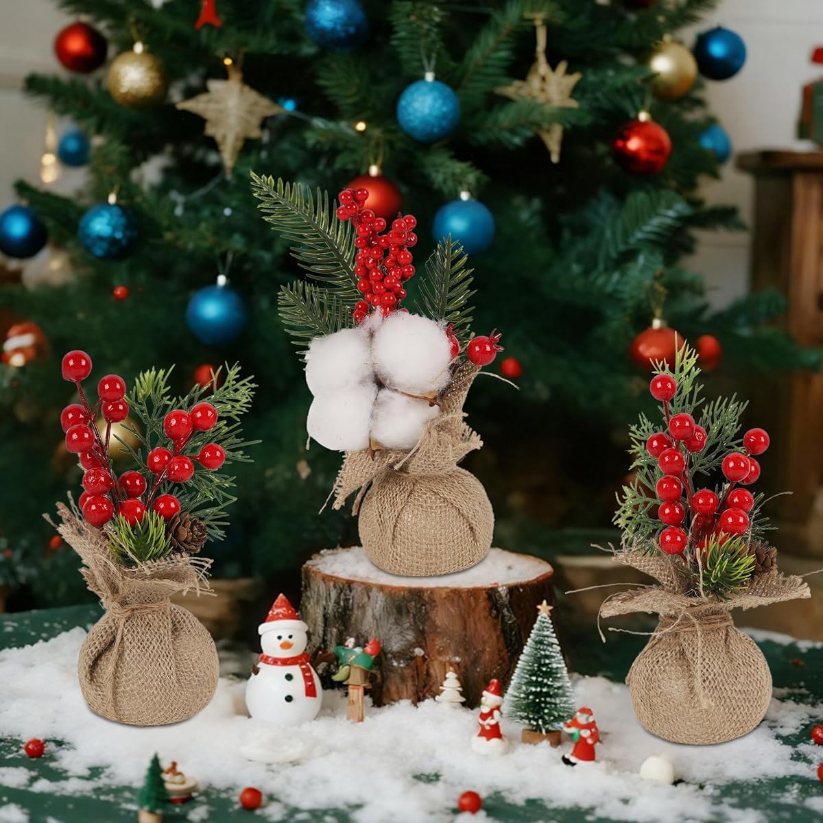 winemana 6 Pcs Mini Christmas Tree Table Decorations, 8" Small Artificial Trees with Red Berries Pine Cone Greenery Tabletop Centerpiece for Home Office Room Holiday Decorations - imagem de detalhe 3