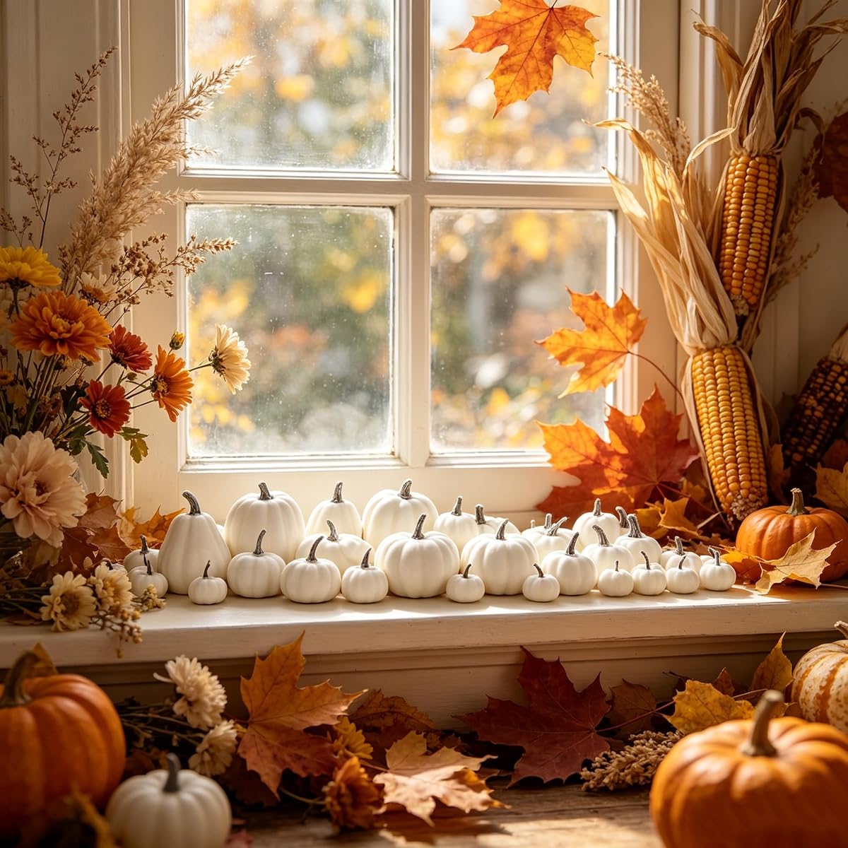 winemana 46 Pcs Artificial White Pumpkins Fall Decorations - imagem de detalhe 6