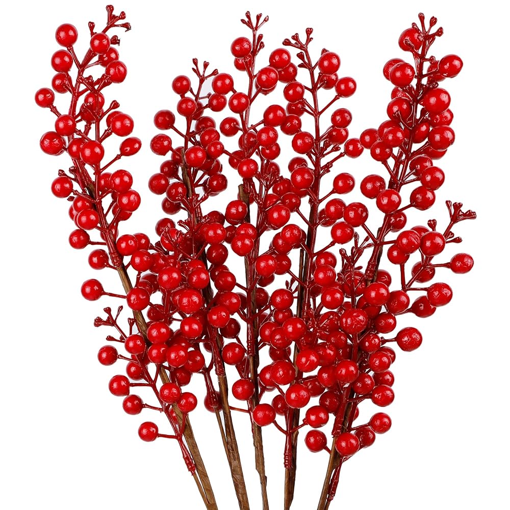 winemana 5 Pcs 19" Christmas Red Berries Stems, Picks for DIY Crafts Wreath Garland Christmas Ornaments Vase Decor