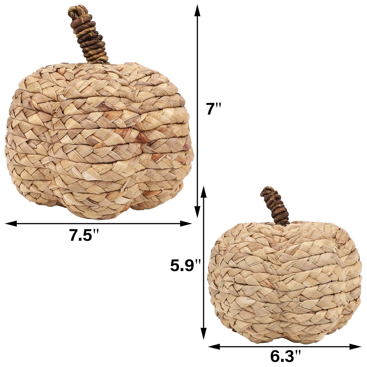 winemana 2 Pack Pumpkin Fall Decor, Woven Wicker Pumpkins for Home, Beige - imagen de detalle 2