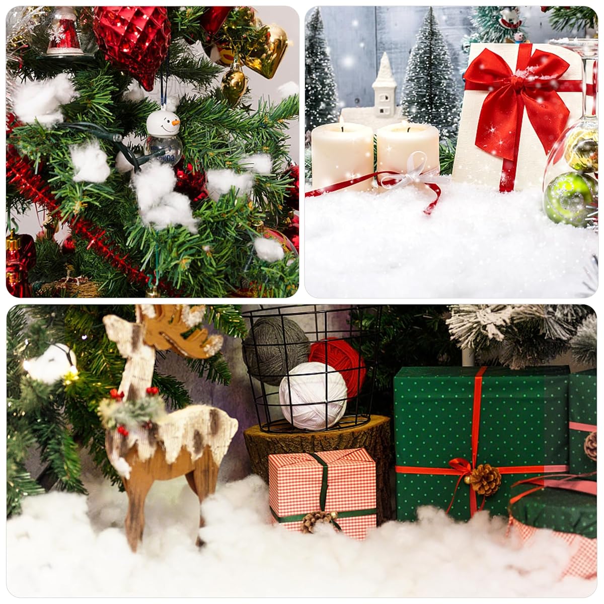 winemana 30oz Christmas Fake Snow Decor, Artificial Snow for Indoor Decorating, Cotton Like Fluffy Snow Stuffing for Winter Mantle Village Houses Christmas Tree Craft White Snow Decor - 细节图 3