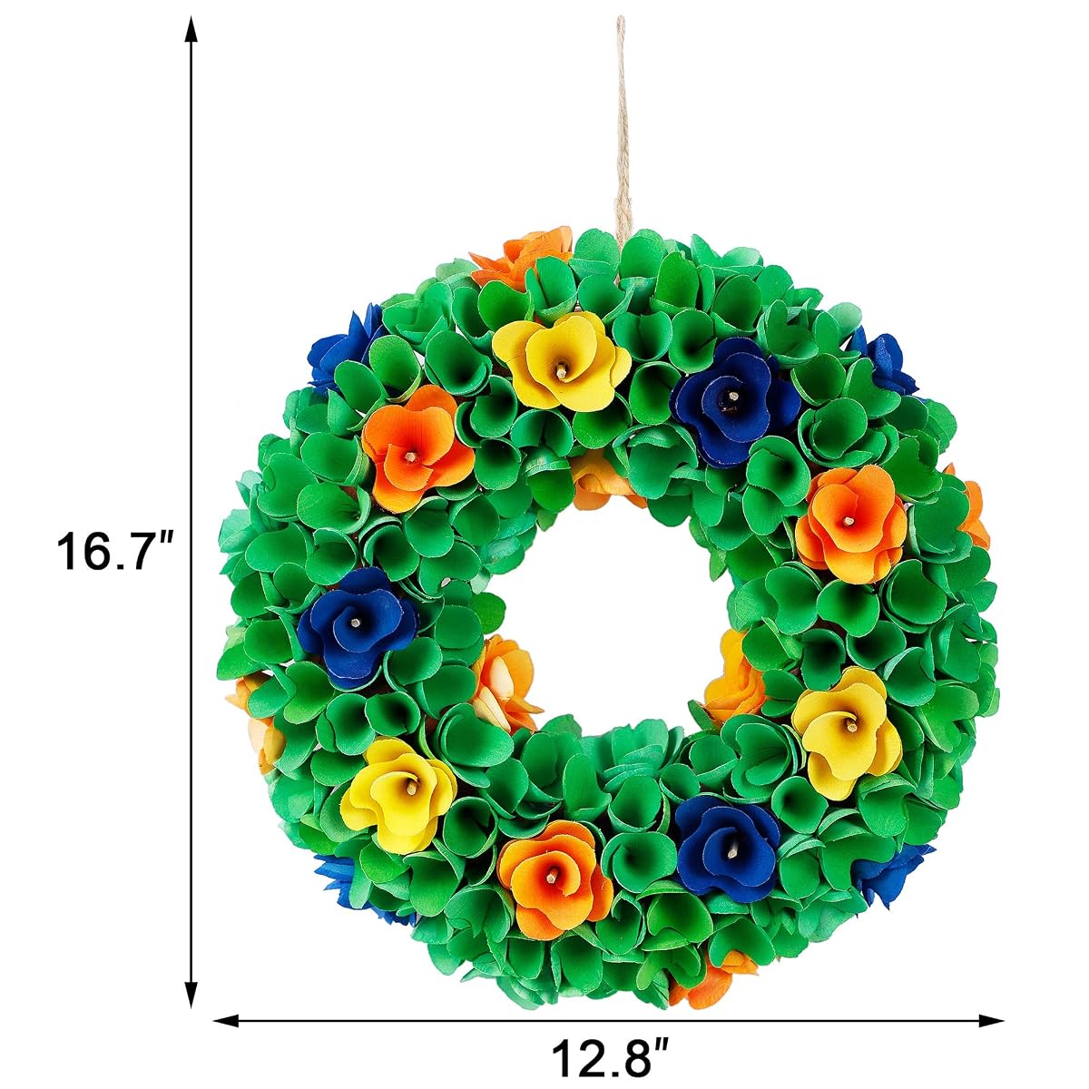 winemana Spring Wreath, Made of Piece of Wood, 13in Artificial Wreath with Leaves and Colorful Flower, for Front Door, Windows, Walls, Corridors - imagem de detalhe 1