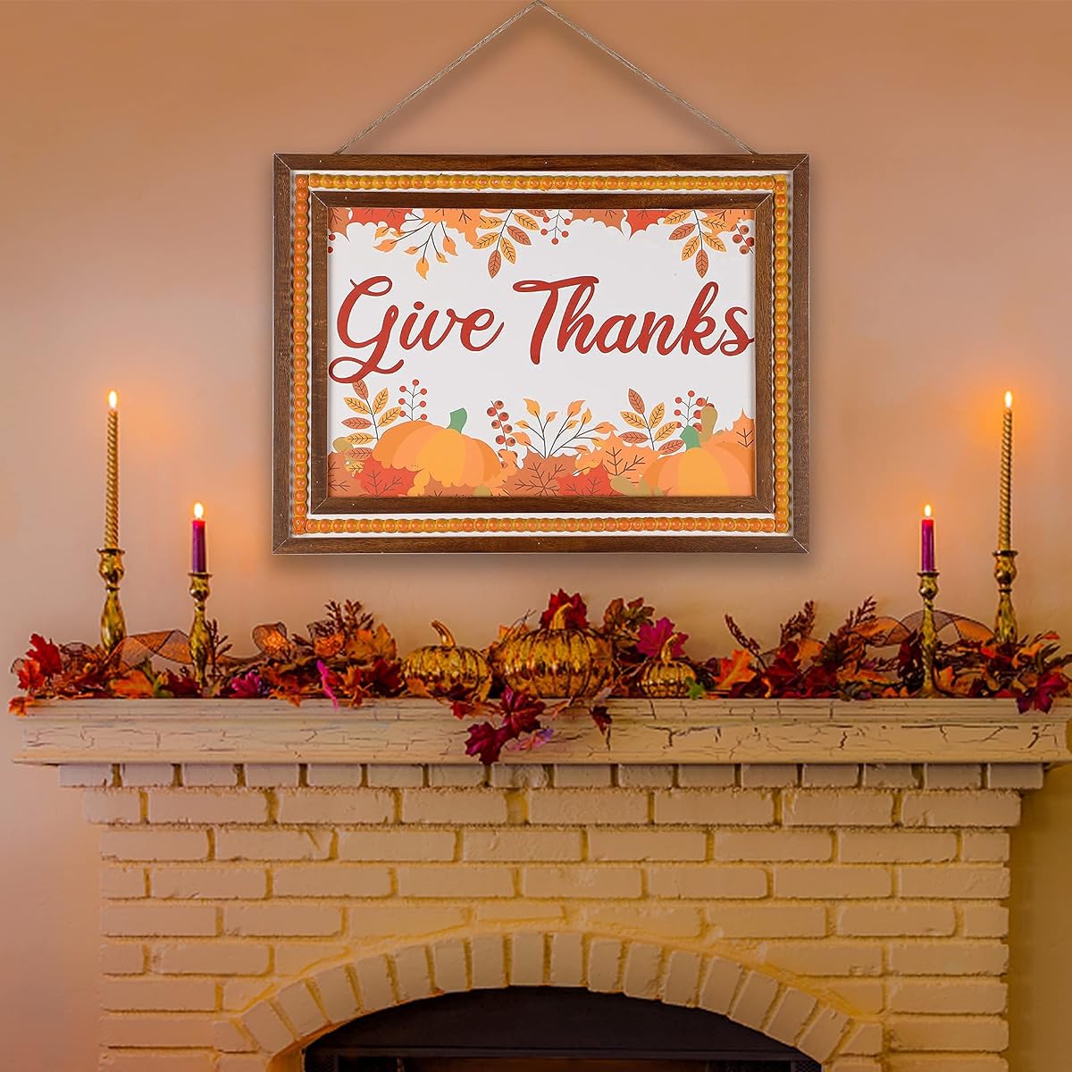 winemana Fall Wall Decor, Thanksgiving Decoration Wooden Sign, 15.4" x 11.4" Hanging Farmhouse Pumpkin Give Thanks Sign, Autumn Harvest Day Decor for Porch Door Home (Orange) - imagem de detalhe 4