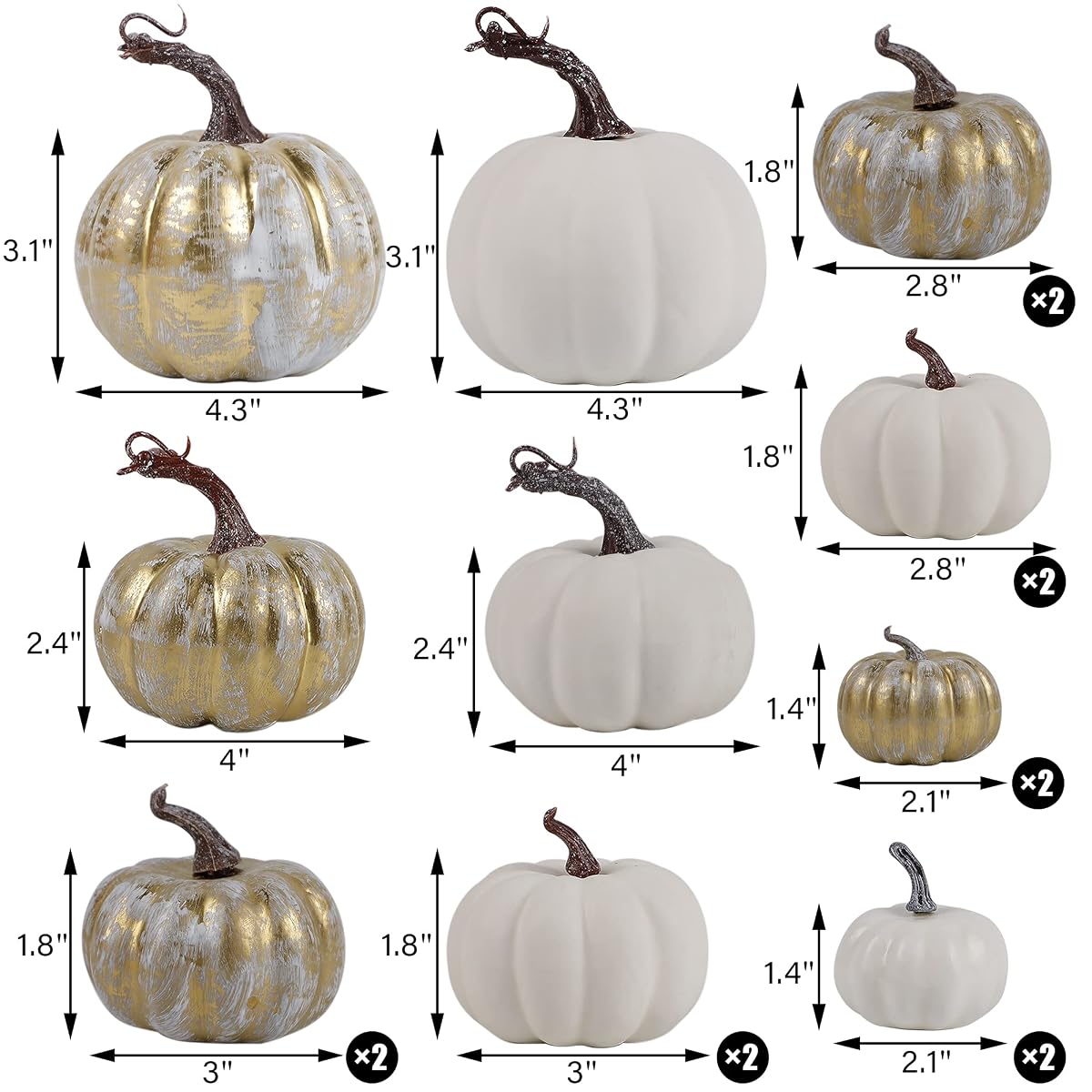 winemana 16 Pcs Golden and White Pumpkins Fall Decorations for Home - imagem de detalhe 2