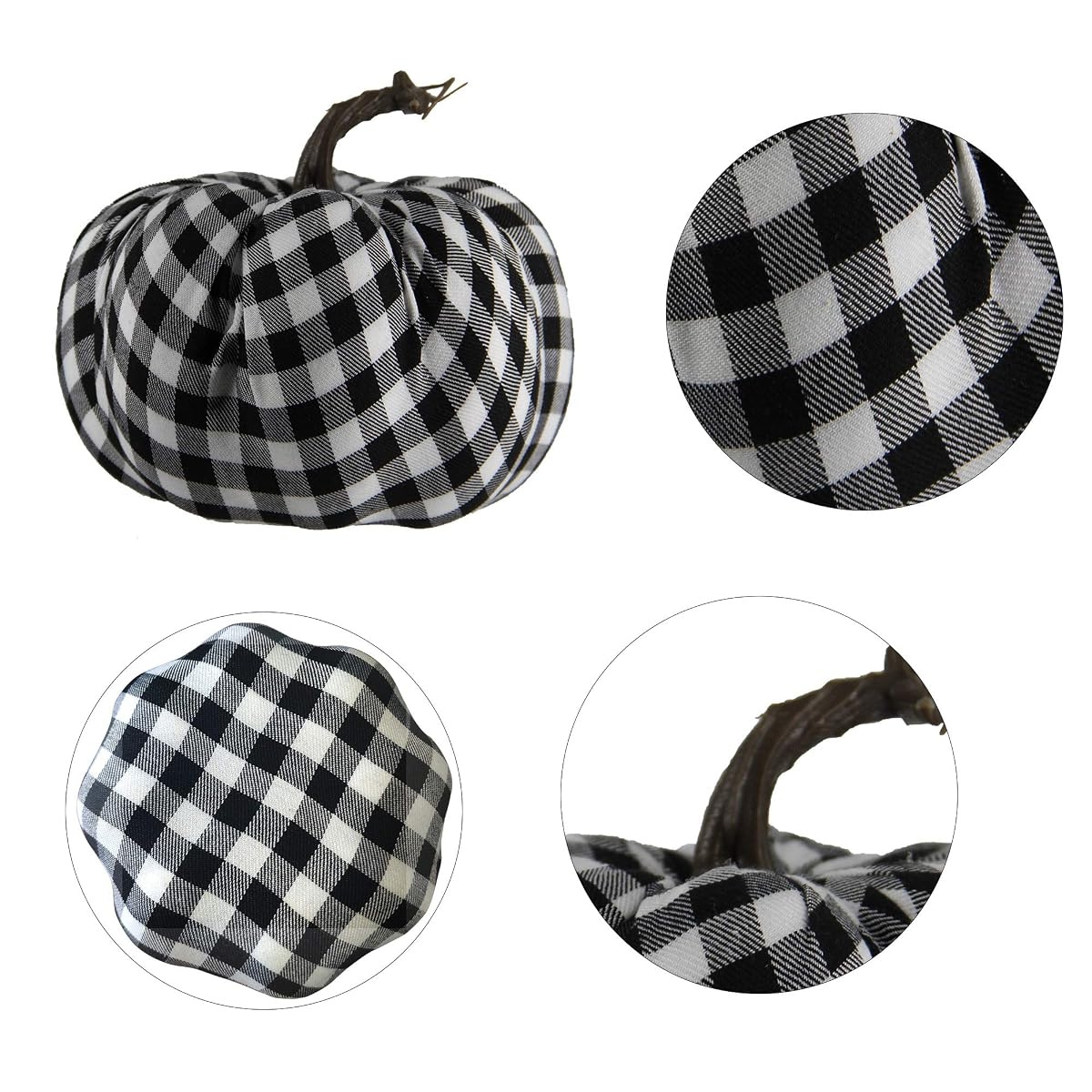 winemana 6 Pcs Thanksgiving Decorations Artificial Pumpkins, Different Sizes Vivid Fake Foam Pumpkin in Black&White Grid, Fall Decorations for Home Kitchen Table Indoor Outdoor Friendsgiving - 细节图 3