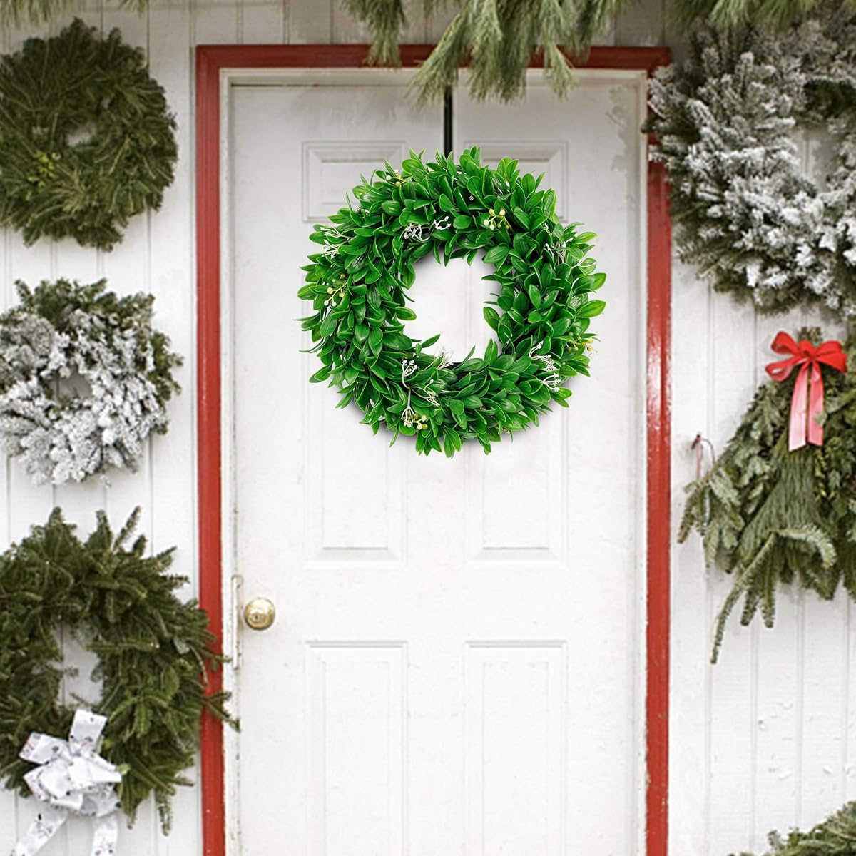 winemana 15" Spring Door Wreath, 30 LED Artificial Wreath for Front Door, Eucalyptus Wreaths Spring Decorations for Home Window Outdoor Decor (15") - imagen de detalle 1