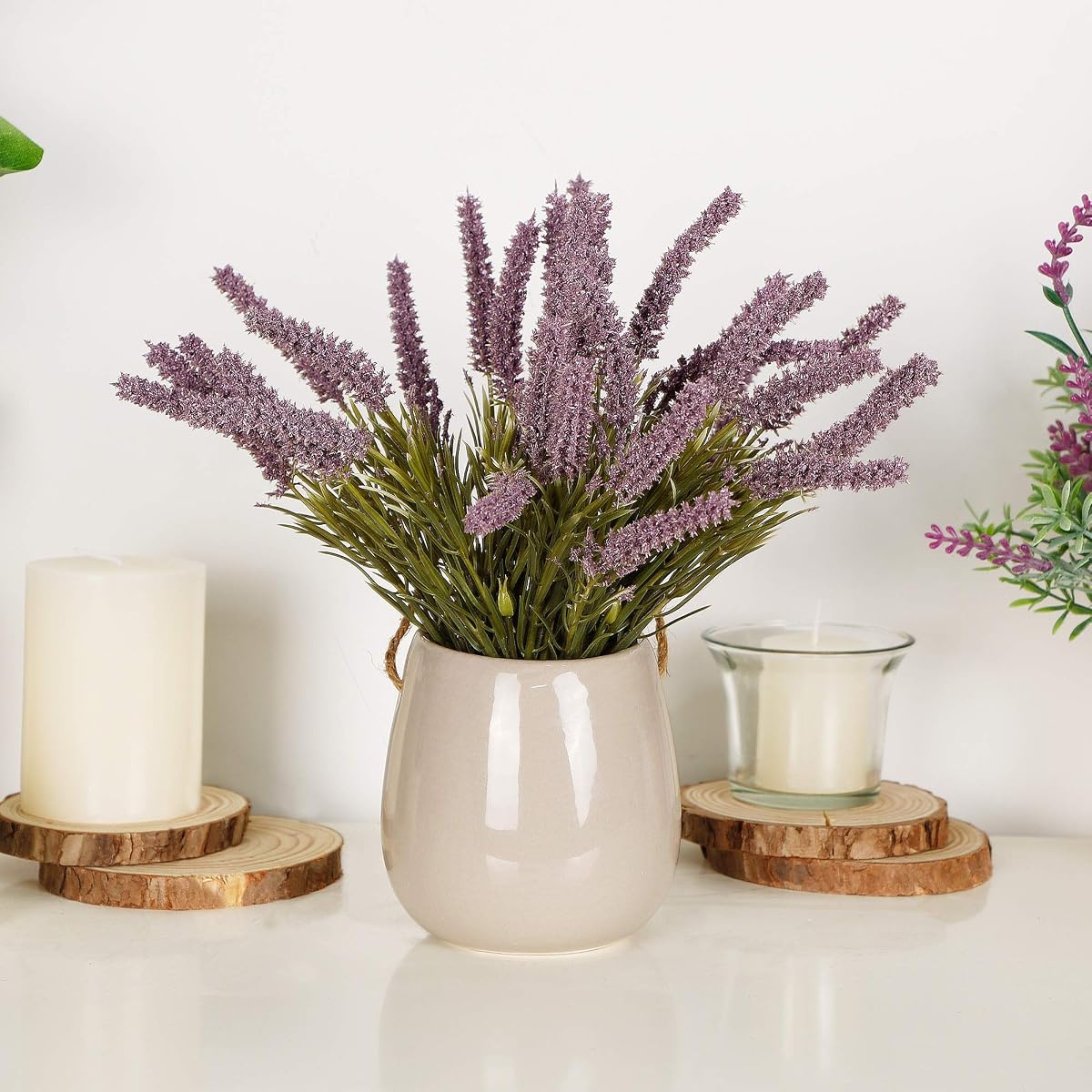 winemana Artificial Lavender Potted Plants with Rope, 9 X 3.7 X 3.7 in, Faux Flower Modern Farmhouse Decor, Easy to Hang, Durable for Home, Bathroom, Coffe Table, Lavender Room, Indoor Outdoor - imagen de detalle 4