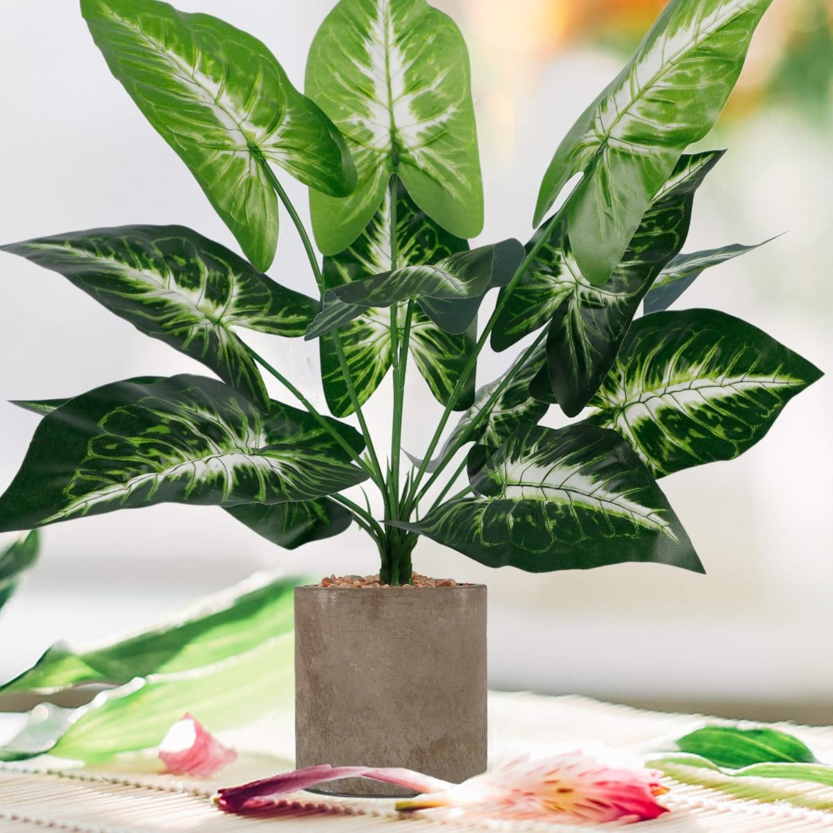 winemana 18" Artificial Potted Green Leaf Plants in Pot, Fake Small Houseplants for Indoor, Home, Living Room, Office, Tabletop, Desk - detail image 6