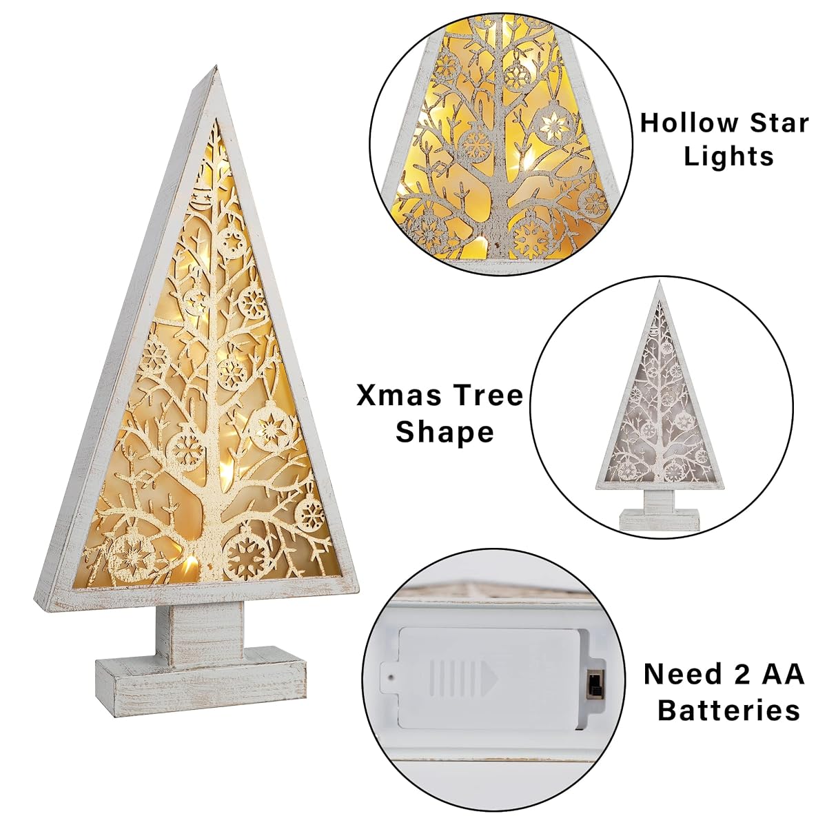 DR.DUDU Christmas Table Decorations, Christmas Tree with Hollow Star Lights Ornament, 16" x 8" Xmas Lighted Metal Tabletop Centerpiece Holiday Decor for Indoor Home Kitchen Room Office - imagem de detalhe 3