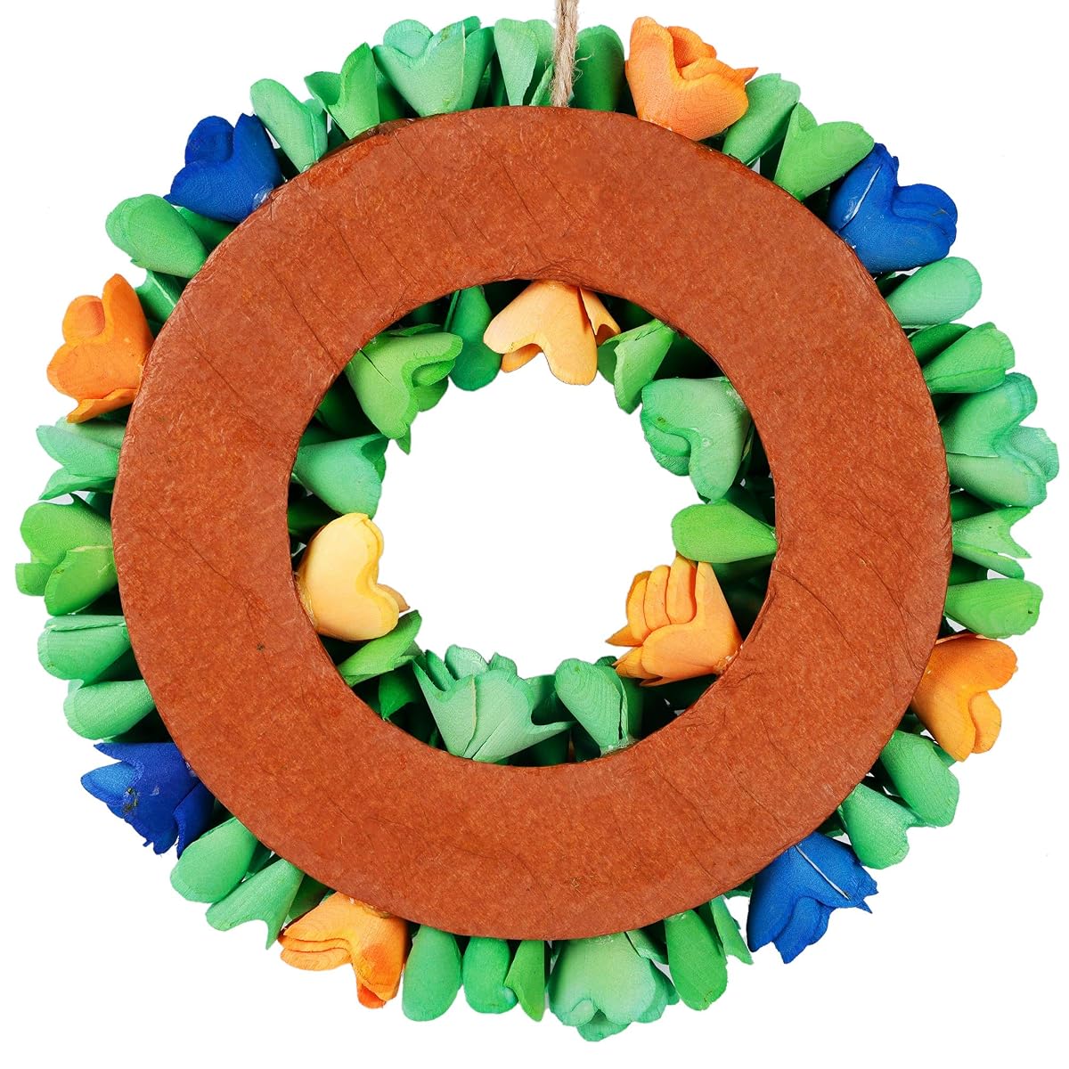 winemana Spring Wreath, Made of Piece of Wood, 13in Artificial Wreath with Leaves and Colorful Flower, for Front Door, Windows, Walls, Corridors - imagem de detalhe 3