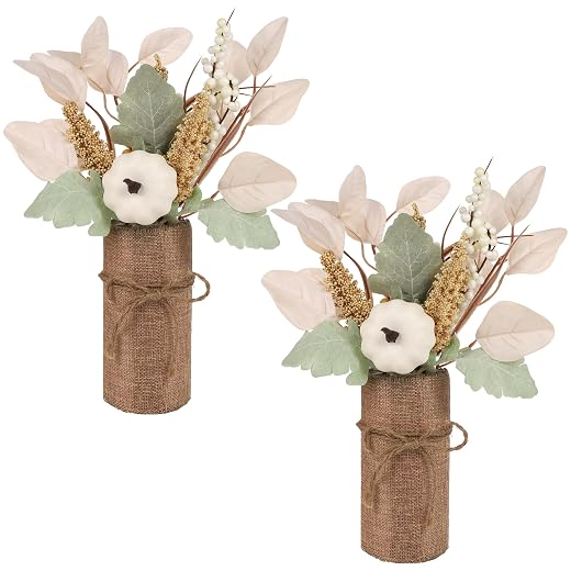 winemana 2 Pack Fall Table Decor, Fake Pumpkin Leaf Berry Dining Table Centerpiece Thanksgiving Decorations for Harvest Wedding Room Home Farmhouse Porch