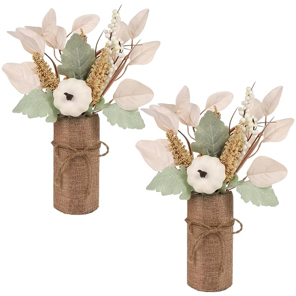 winemana 2 Pack Fall Table Decor, Fake Pumpkin Leaf Berry Dining Table Centerpiece Thanksgiving Decorations for Harvest Wedding Room Home Farmhouse Porch
