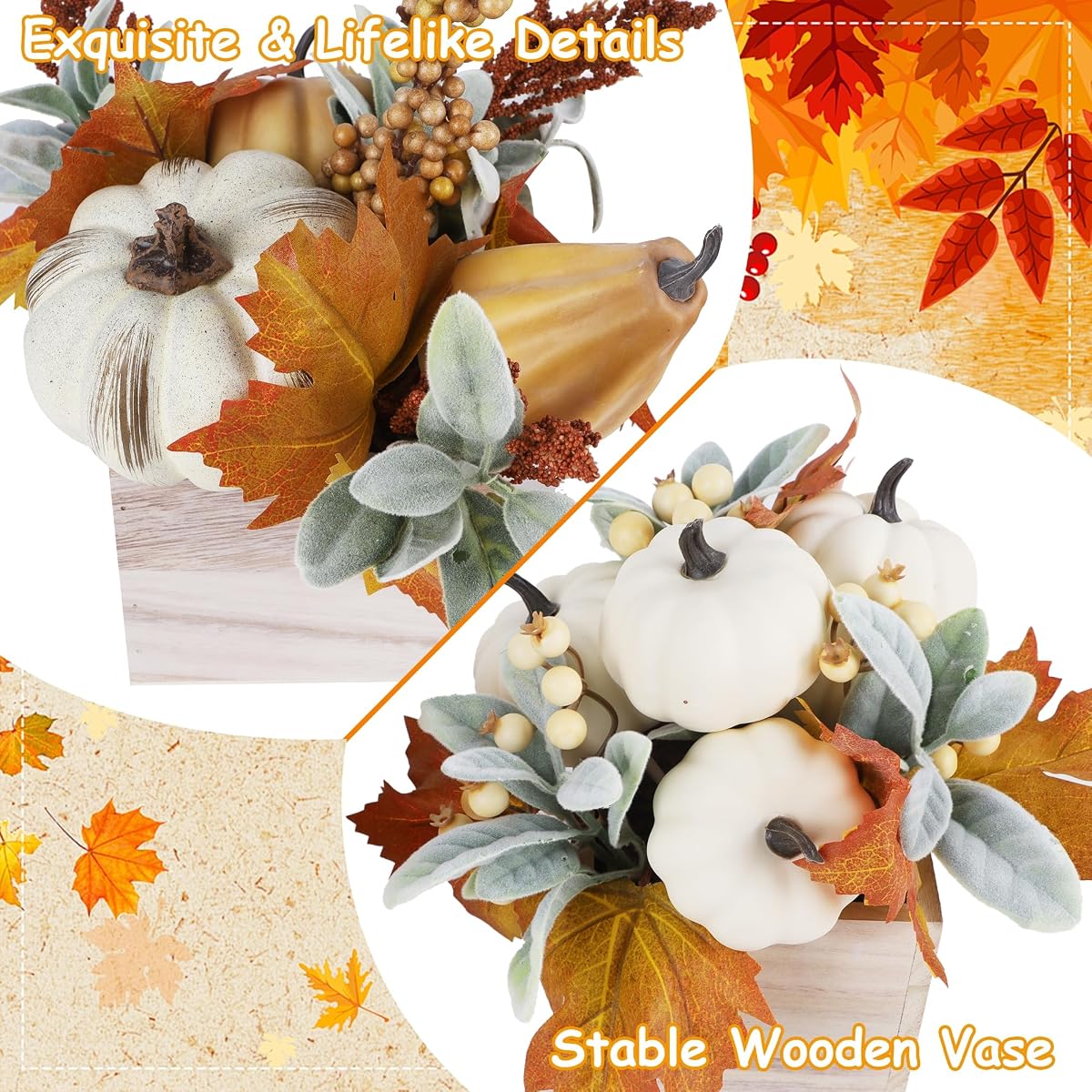 winemana Fall Decorations Artificial Pumpkin Gourd Berries Leaves, 2 Pack - imagem de detalhe 5