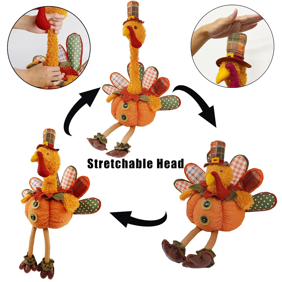 winemana Thanksgiving Decorations 31.5" Large Plush Turkey with Stretchable Neck - Stuffed Animal Indoor Decor, Adjustable Fall Table Centerpiece for Home Mantel Office - imagen de detalle 3