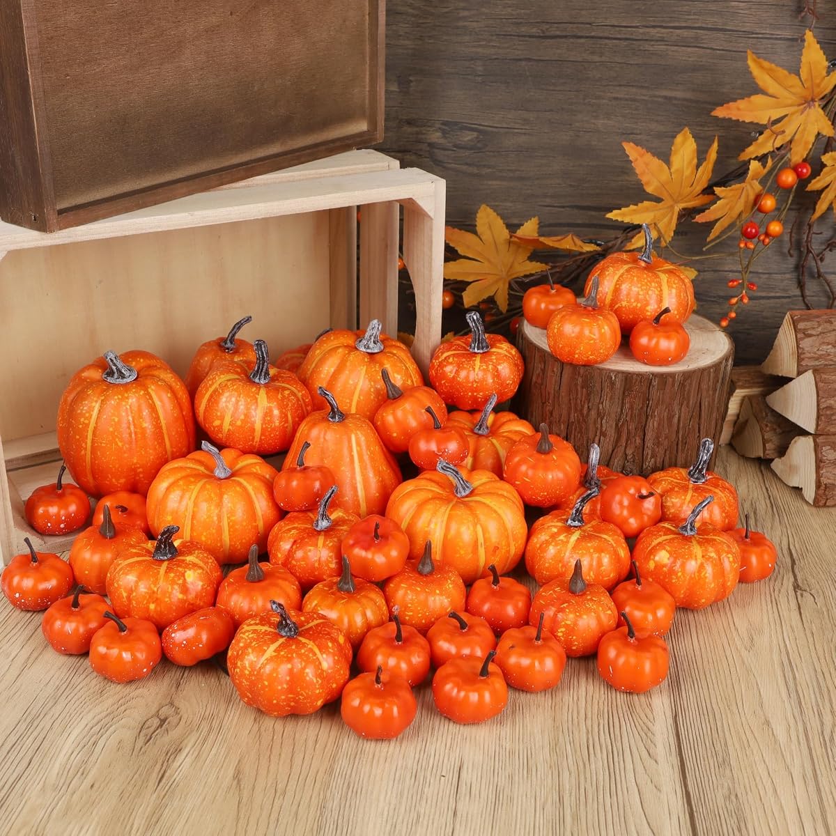 winemana 46 Pcs Artificial Pumpkins Fall Decorations, Orange - imagen de detalle 6