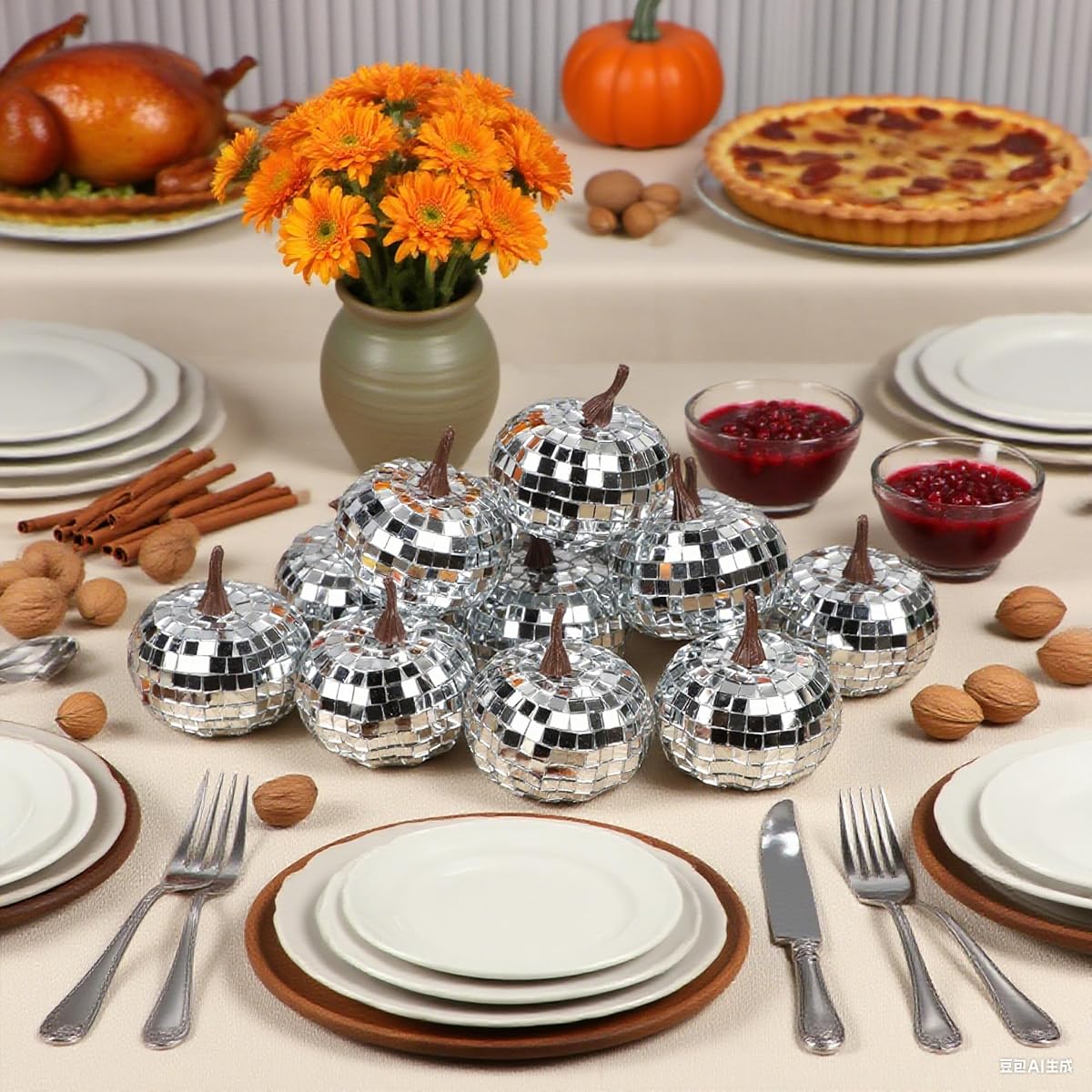 winemana 12 Pack Silver Pumpkin Fall Decor - imagen de detalle 3