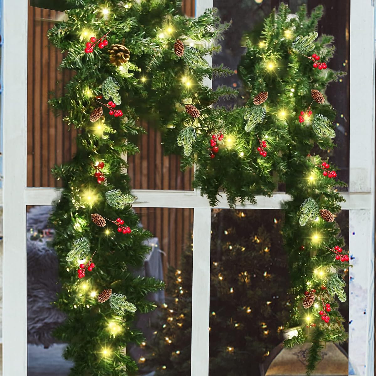 DR.DUDU 60 LED Christmas Garland,9 Foot Artificial Christmas Garland with Lights, Ind Covered by Snowflake for Christmas Party Decoration Outdoor Garden Gate Home Winter Holiday New Year - imagem de detalhe 4