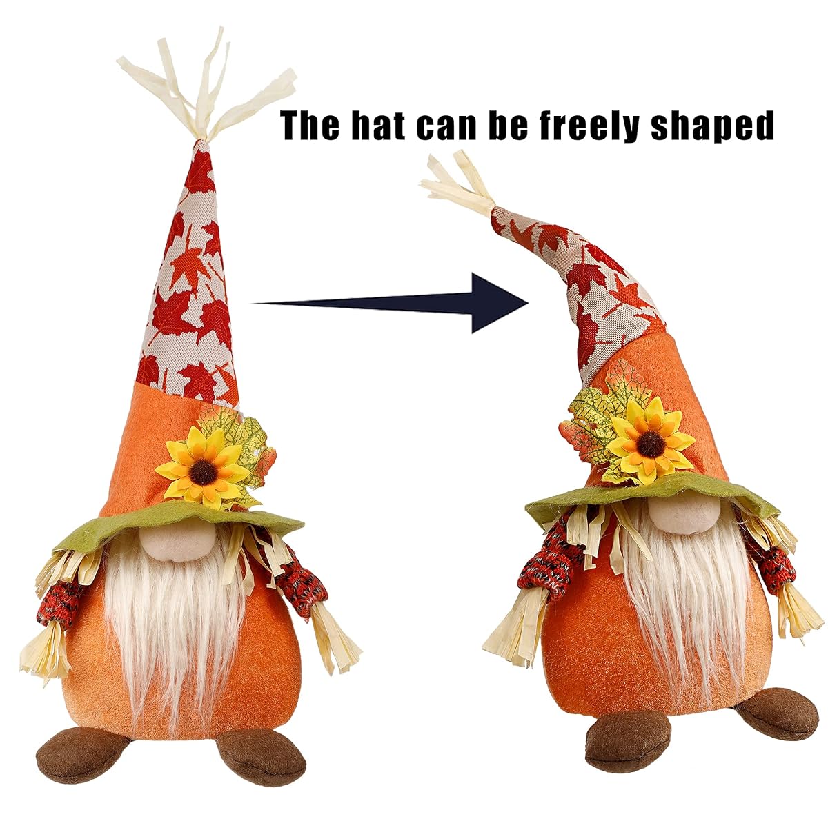 winemana Thanksgiving Decorations Set of 2 Gnomes with LED Lights, Swedish Tomte Gnomes Dwarf Tabletop Decor for Fall Harvest Home Kitchen Decor - detail image 2