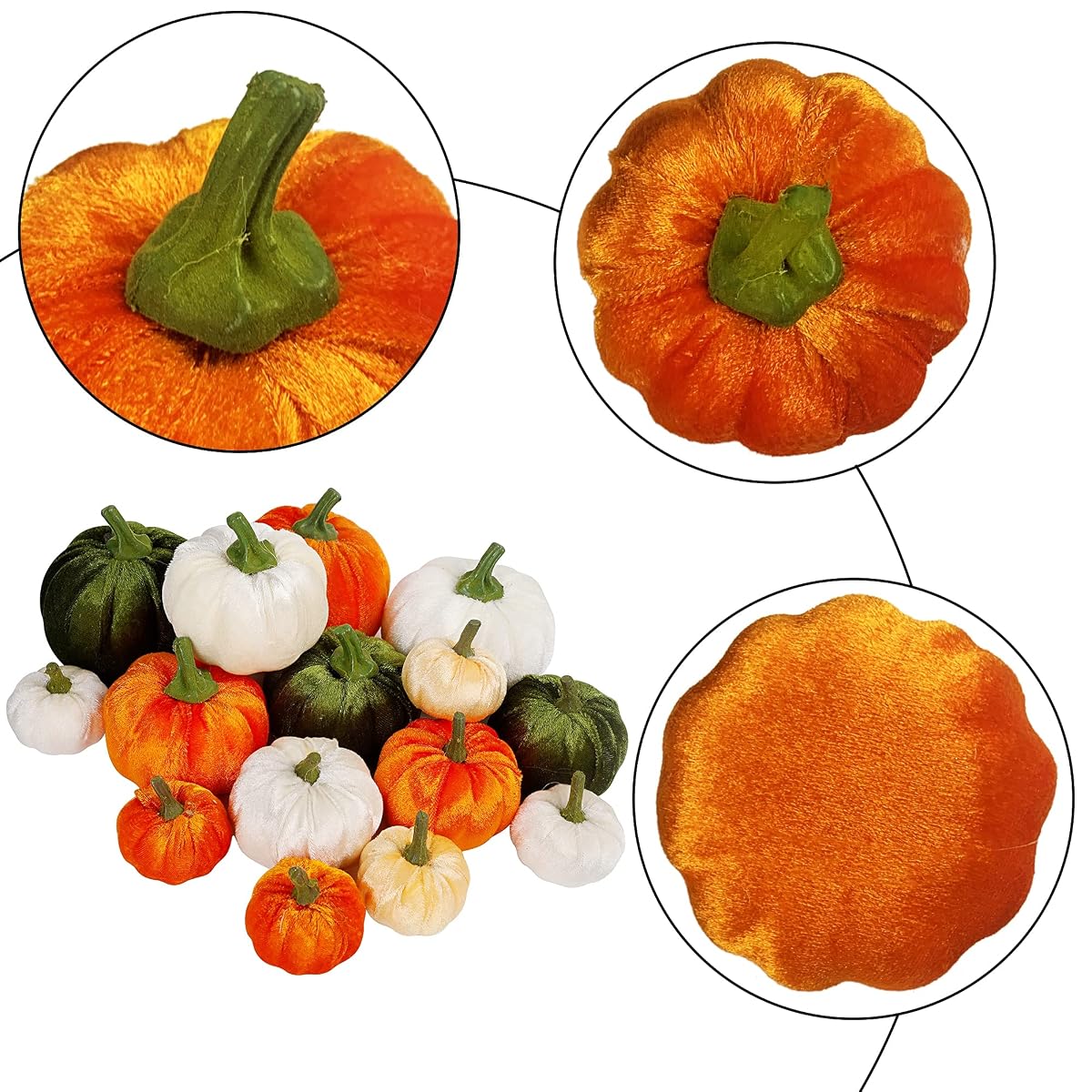 winemana Thanksgiving Artificial Pumpkins Set of 15 Mini Faux Pumpkin Velvet Assorted Sizes Fall Harvest Décor for Home Indoor Table Photo Props - detail image 2