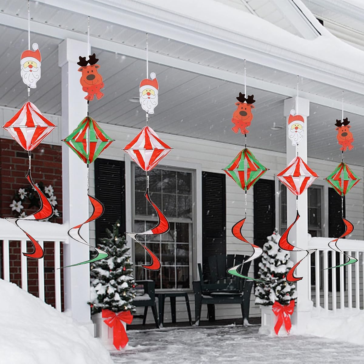 winemana Christmas Outdoor Hanging Decorations, Set of 6 Wind Spiral Windsock Spinner with Santa Claus Reindeer, Xmas Ornament for Indoor Outside Tree Porch Garden Front Yard Lawn - imagem de detalhe 6