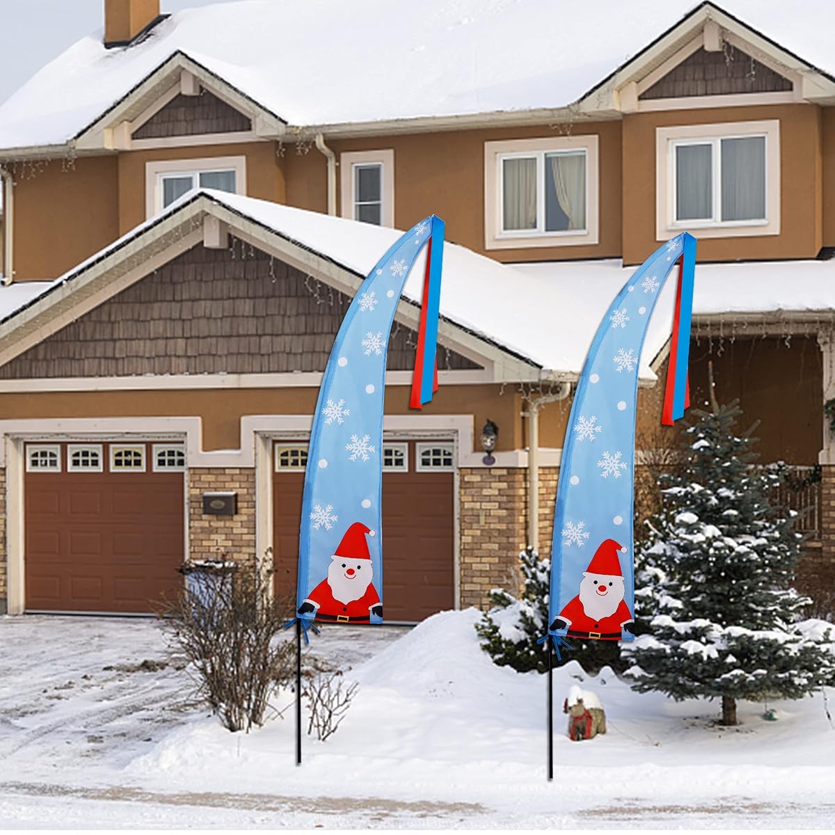 winemana 3 Pack 5 FT Christmas Outdoor Decorations Santa Claus Feather Flags with Garden Stakes, Merry Christmas Banner Stakes, Perfect for Garden Yard Lawn Front Porch Holiday Party - imagem de detalhe 5