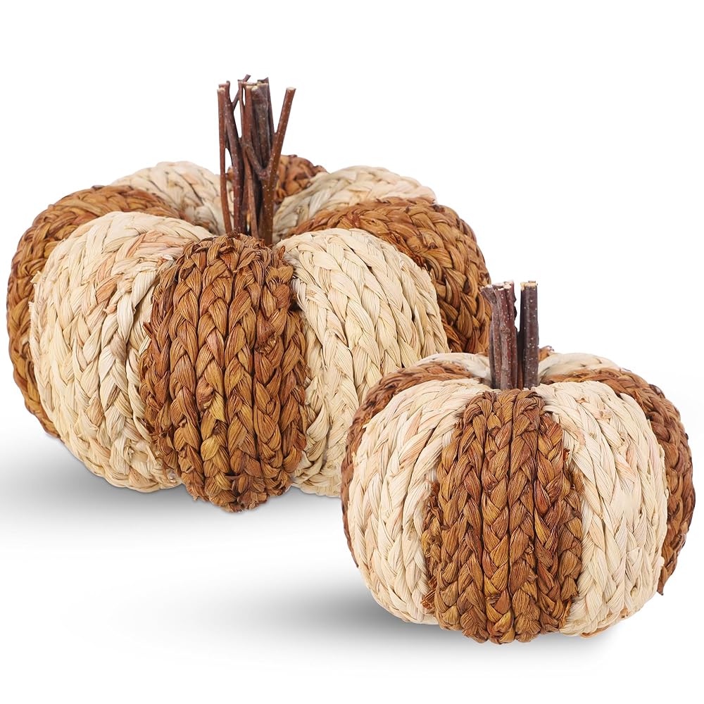 winemana Woven Wicker Pumpkins Fall Pumpkin Decor, 2 Pack
