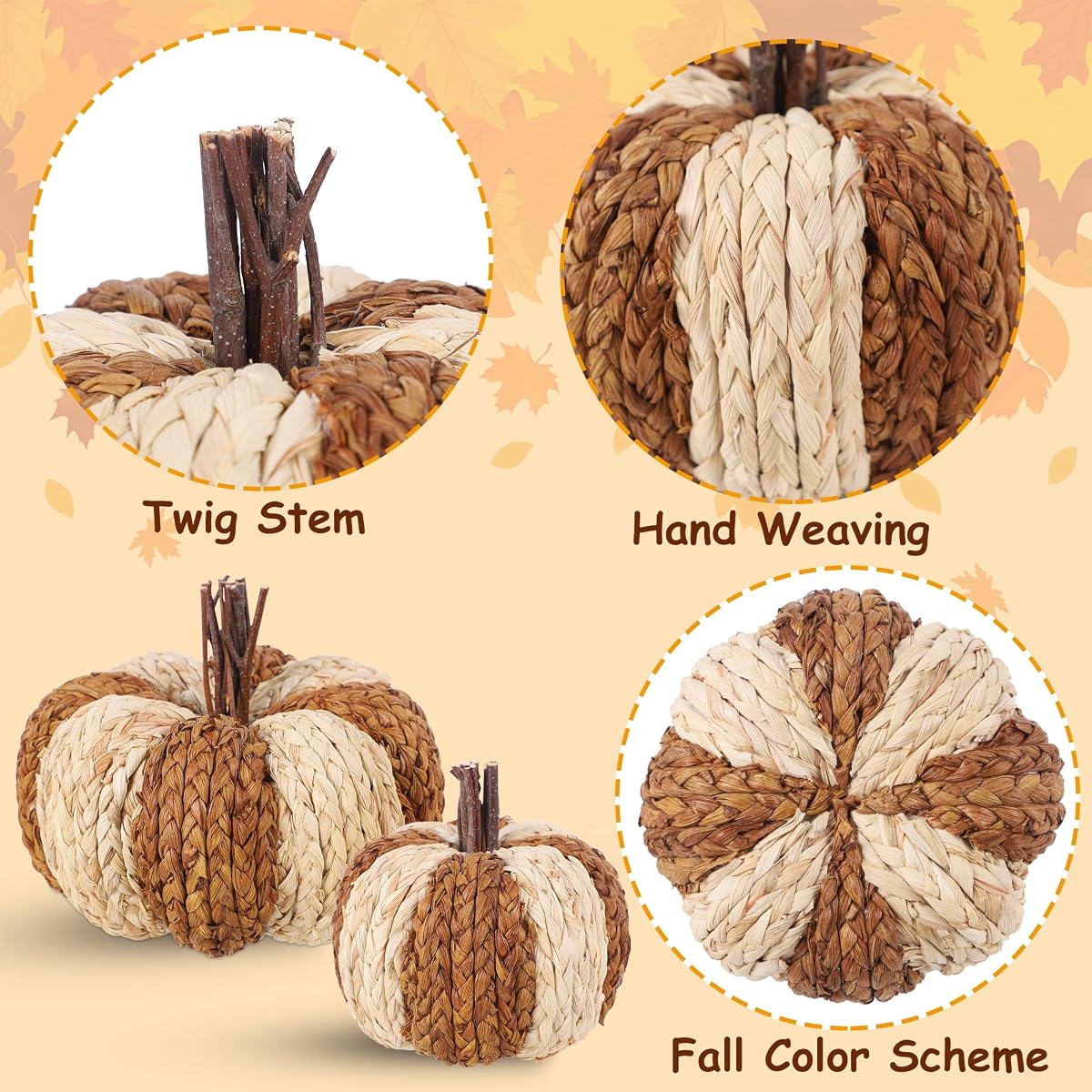 winemana Woven Wicker Pumpkins Fall Pumpkin Decor, 2 Pack - imagem de detalhe 2