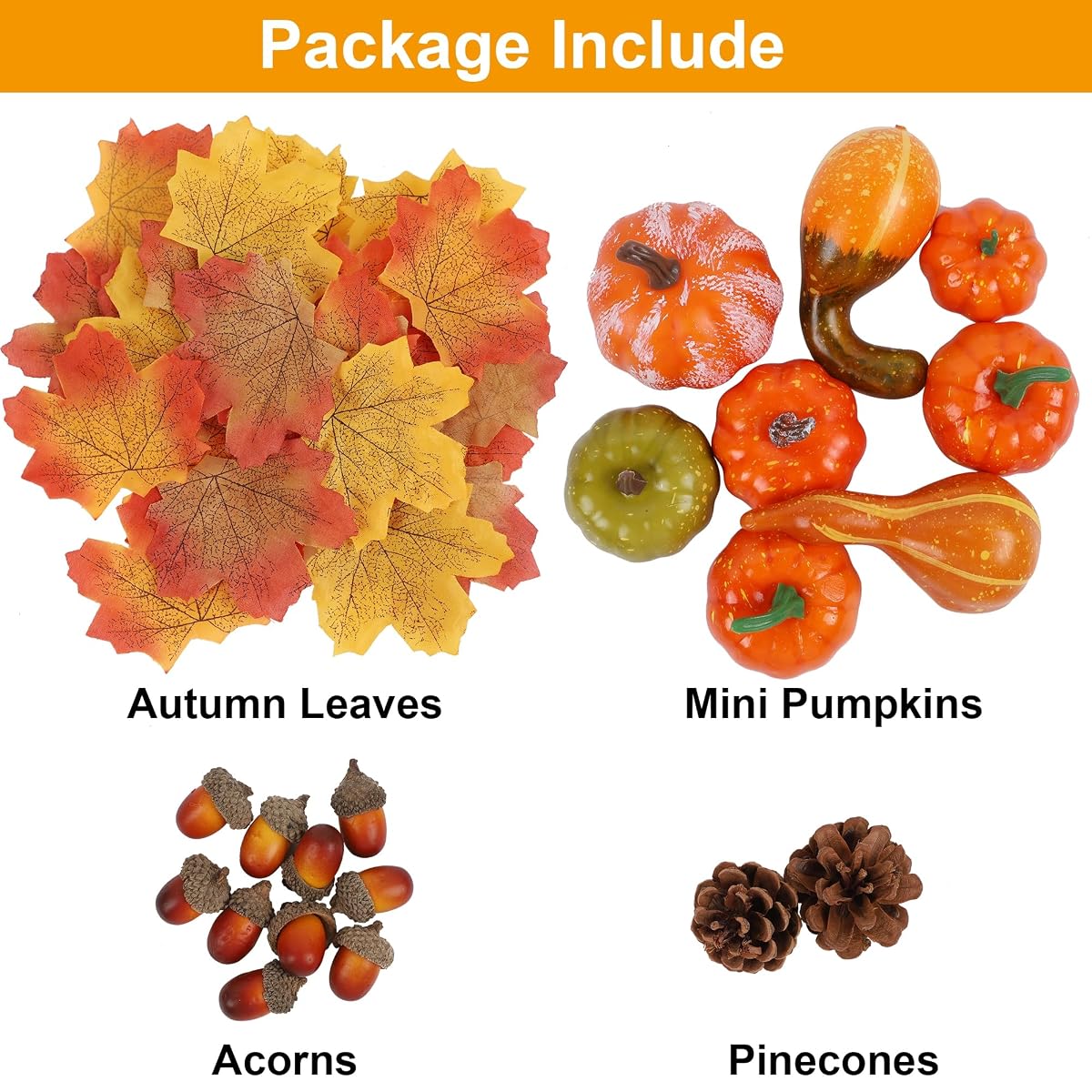winemana Fall Decorations for Home Mini Pumpkins Gourds & Leaves Set - detail image 4