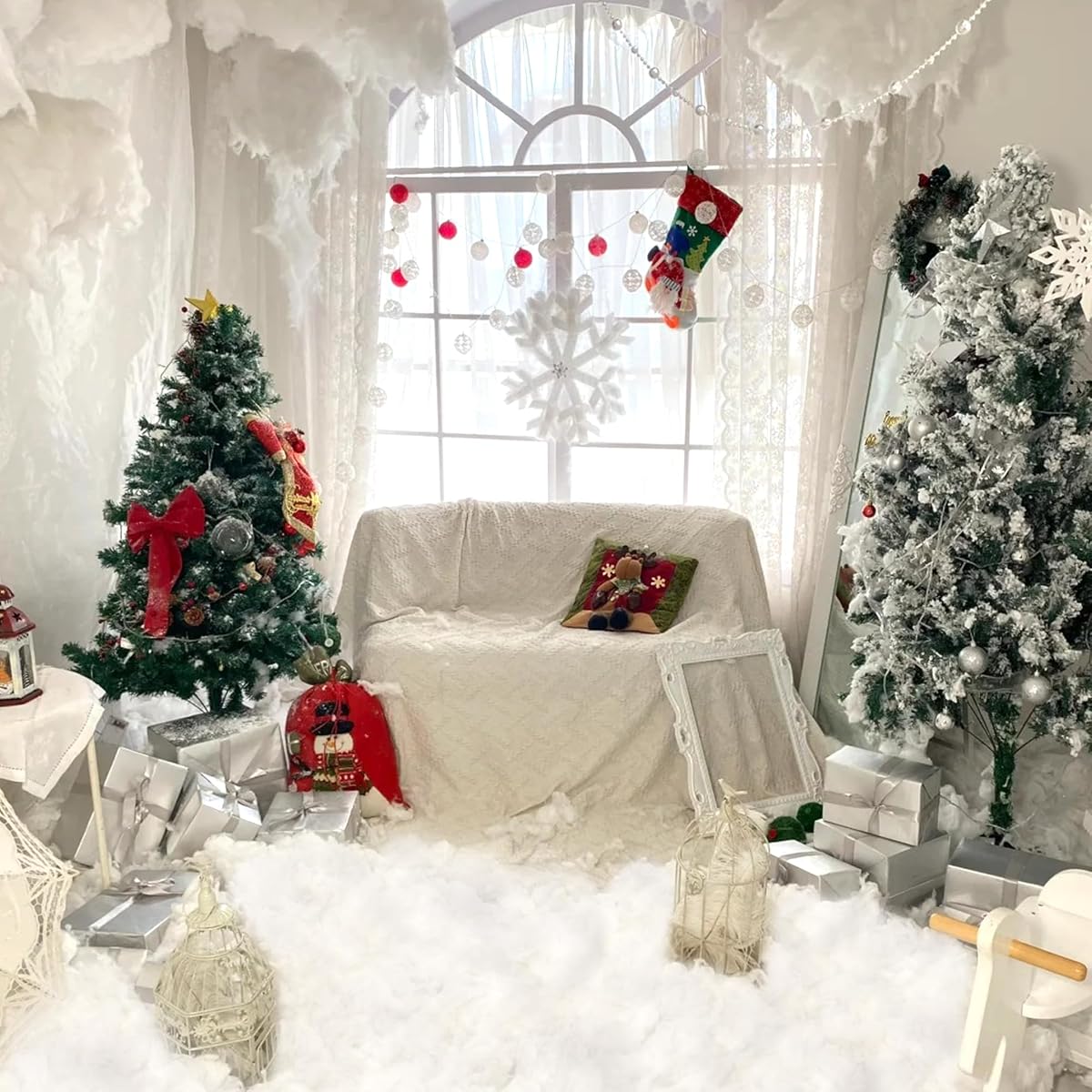 winemana 30oz Christmas Fake Snow Decor, Artificial Snow for Indoor Decorating, Cotton Like Fluffy Snow Stuffing for Winter Mantle Village Houses Christmas Tree Craft White Snow Decor - 细节图 1
