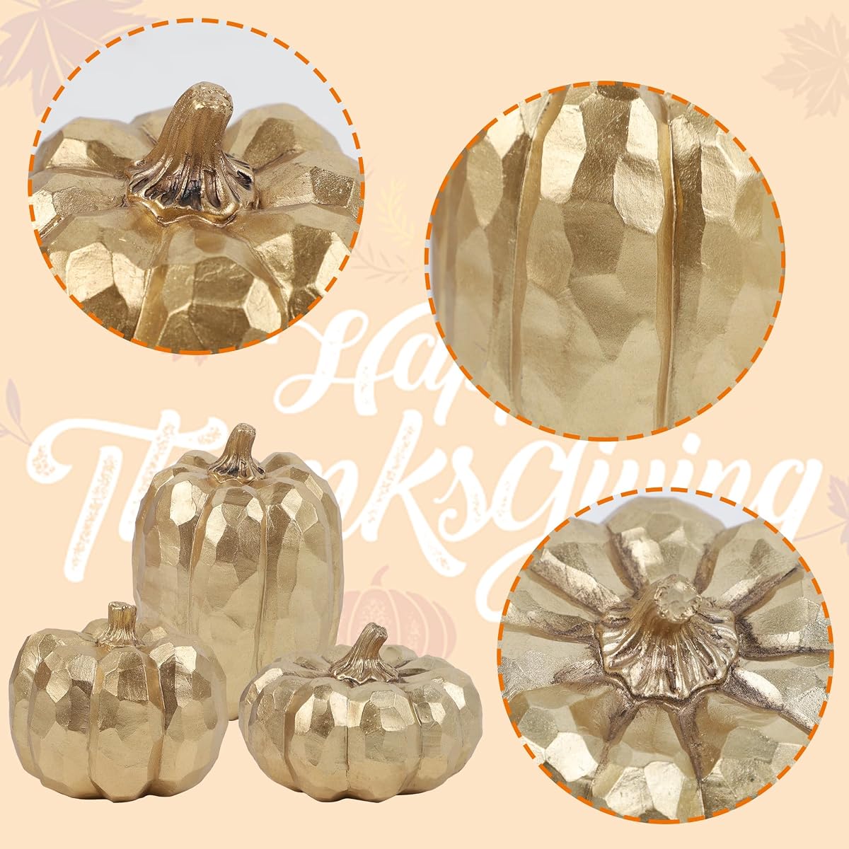 winemana 3 Pack Gold Pumpkins Fall Decorations for Home - 细节图 6