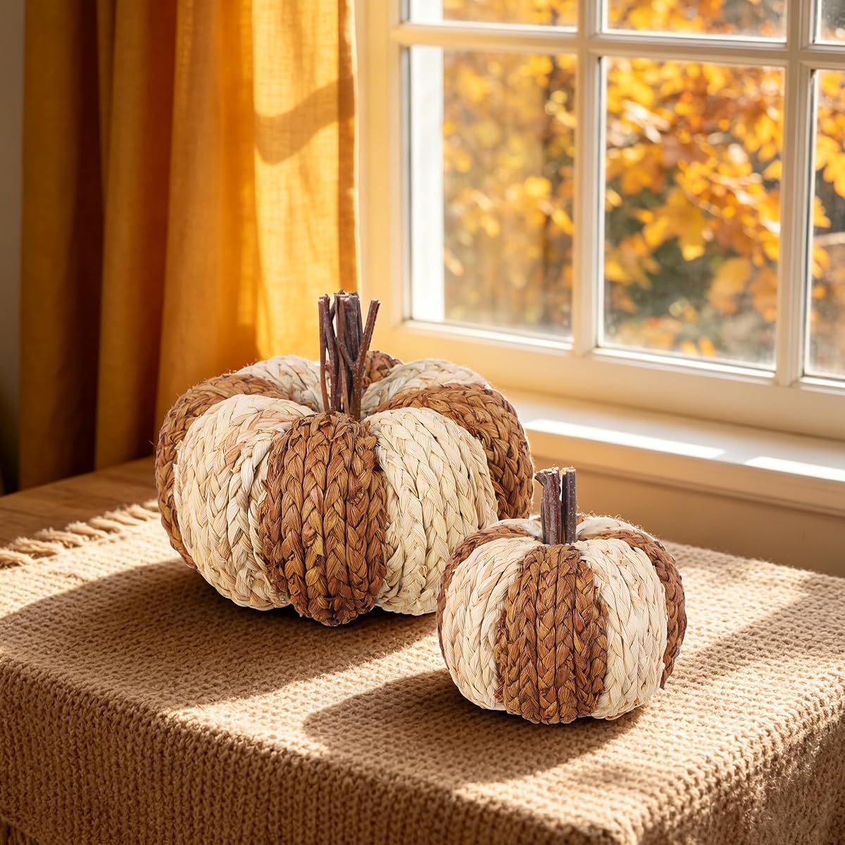 winemana Woven Wicker Pumpkins Fall Pumpkin Decor, 2 Pack - imagem de detalhe 5