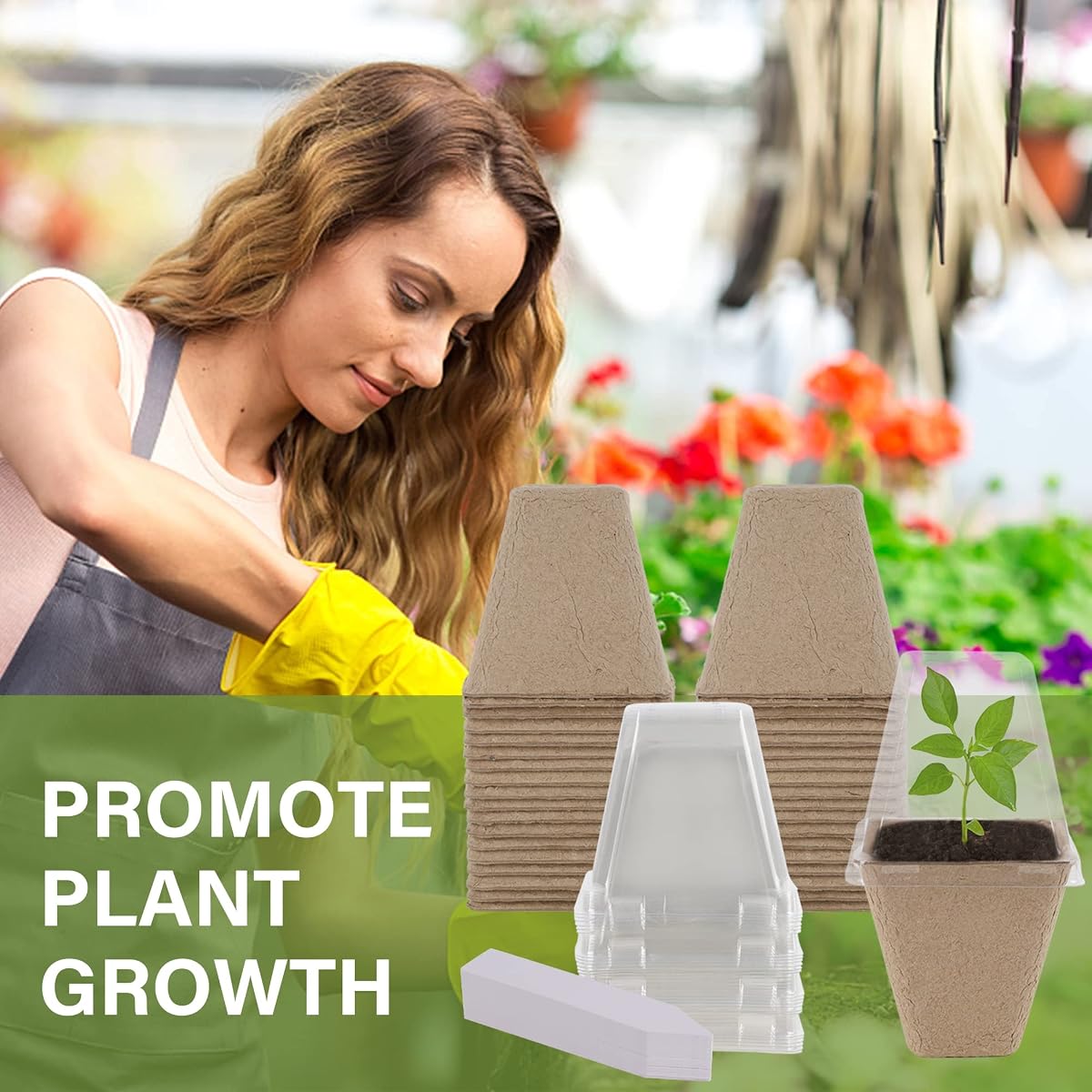 winemana Seed Starter Peat Pots,Biodegradable with Humidity Dome and Labels For Plant Nursery, Seedlings Planting For Indoor Outdoor Garden (Square)36 Set - detail image 5
